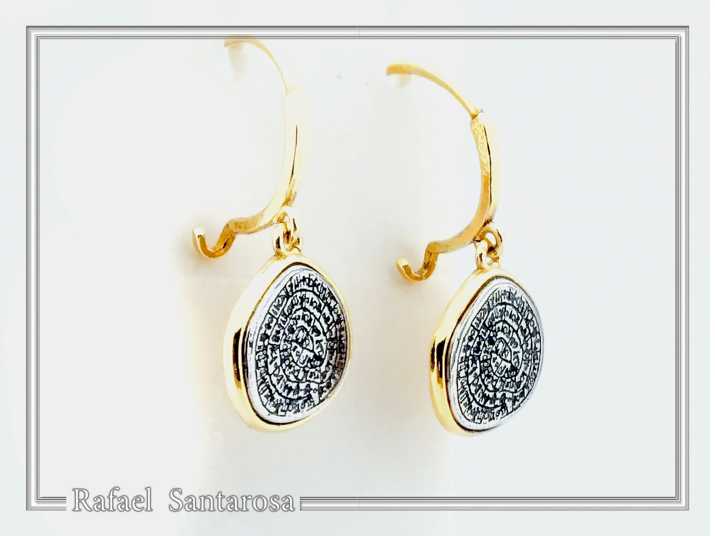 Phaistos Disc Ancient Greek Calendar Earrings: Sterling Silver, 18k Gold Filled, Museum Jewelry — additional product image 3 from Rafael Santarosa Fine Jewelry