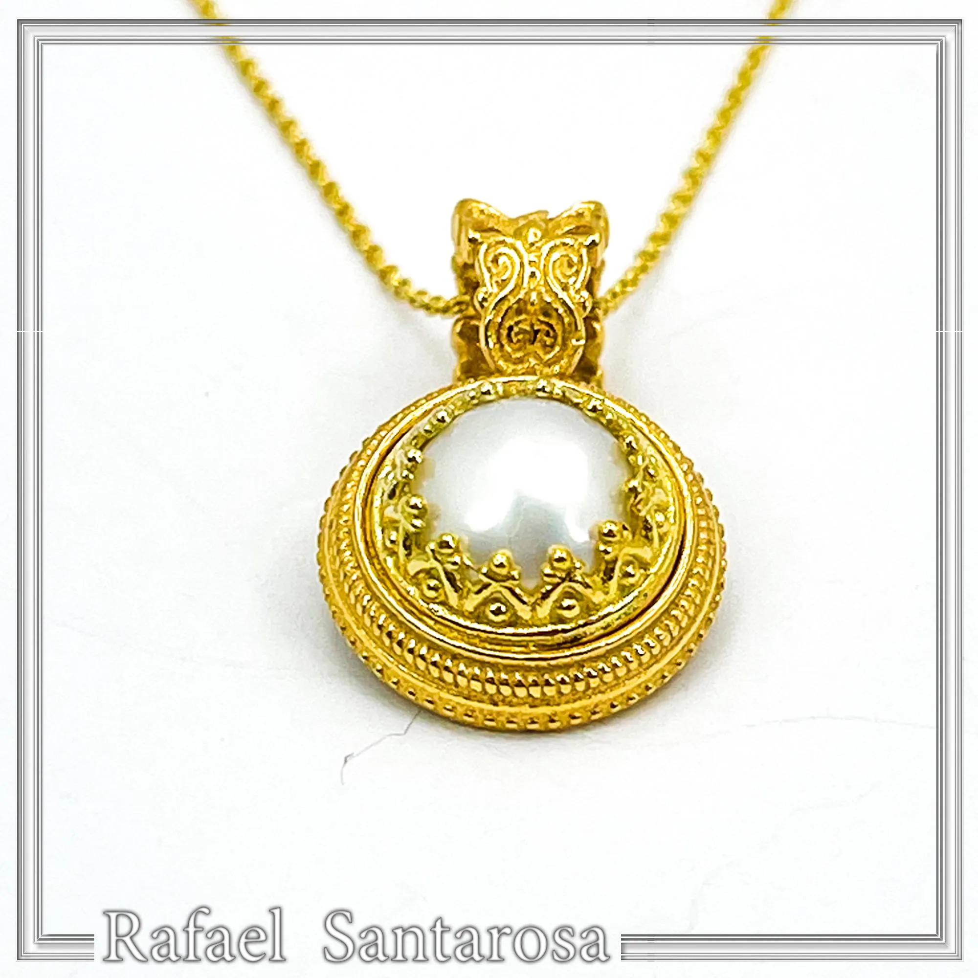 Natural Pearl Necklace: Ancient Greek style Filigree 18K Gold-Filled Pendant — additional product image 8 from Rafael Santarosa Fine Jewelry