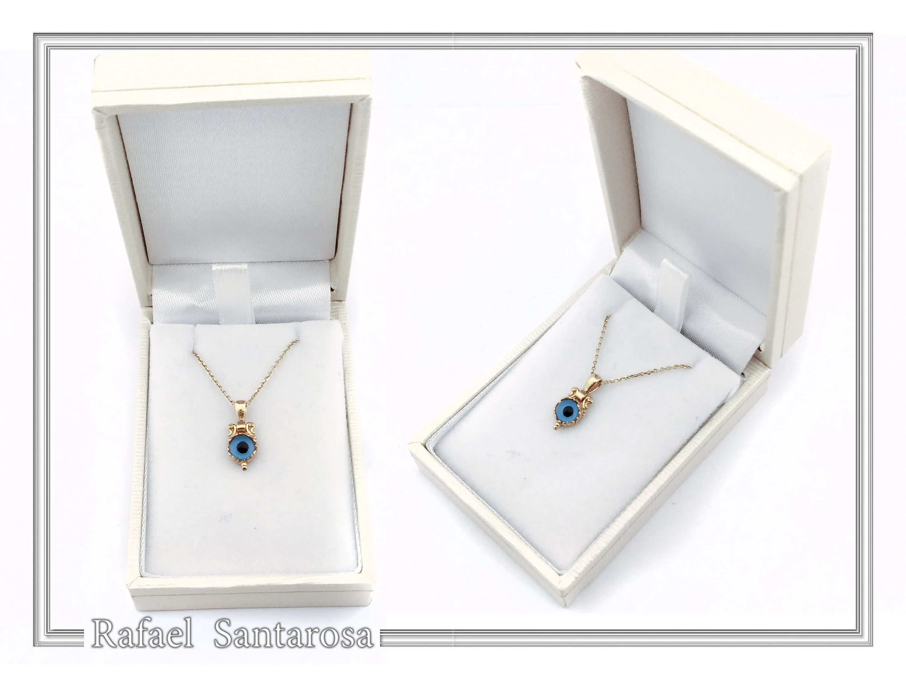 Evil Eye Necklace, Byzantine Filigree Talisman Against Evil: Sterling Silver 18K Gold Filled Charm — additional product image 9 from Rafael Santarosa Fine Jewelry
