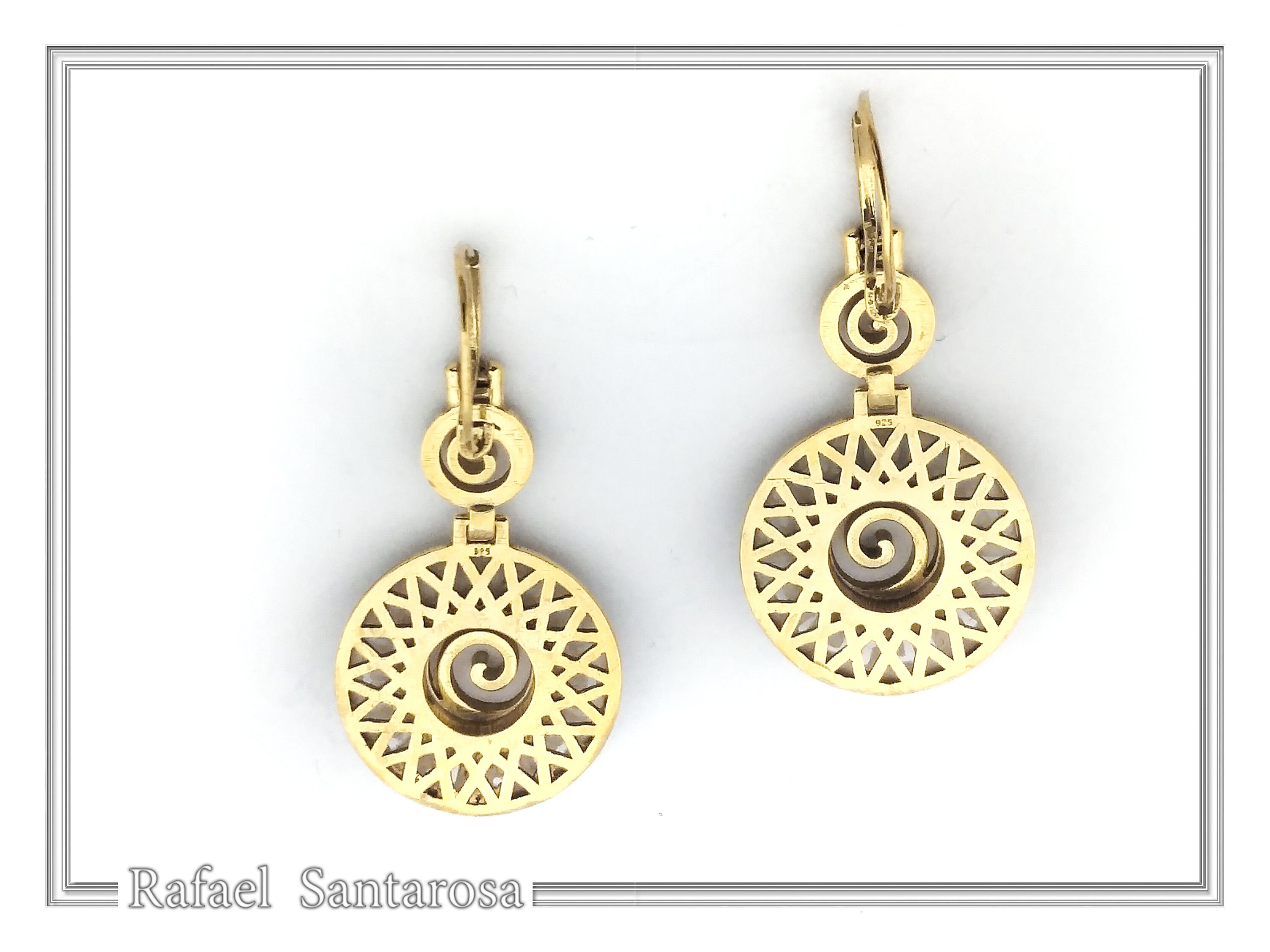 Handmade Marble Greek Key Spiral Dangle Earrings: Sterling Silver 18K Gold-Filled — additional product image 8 from Rafael Santarosa Fine Jewelry