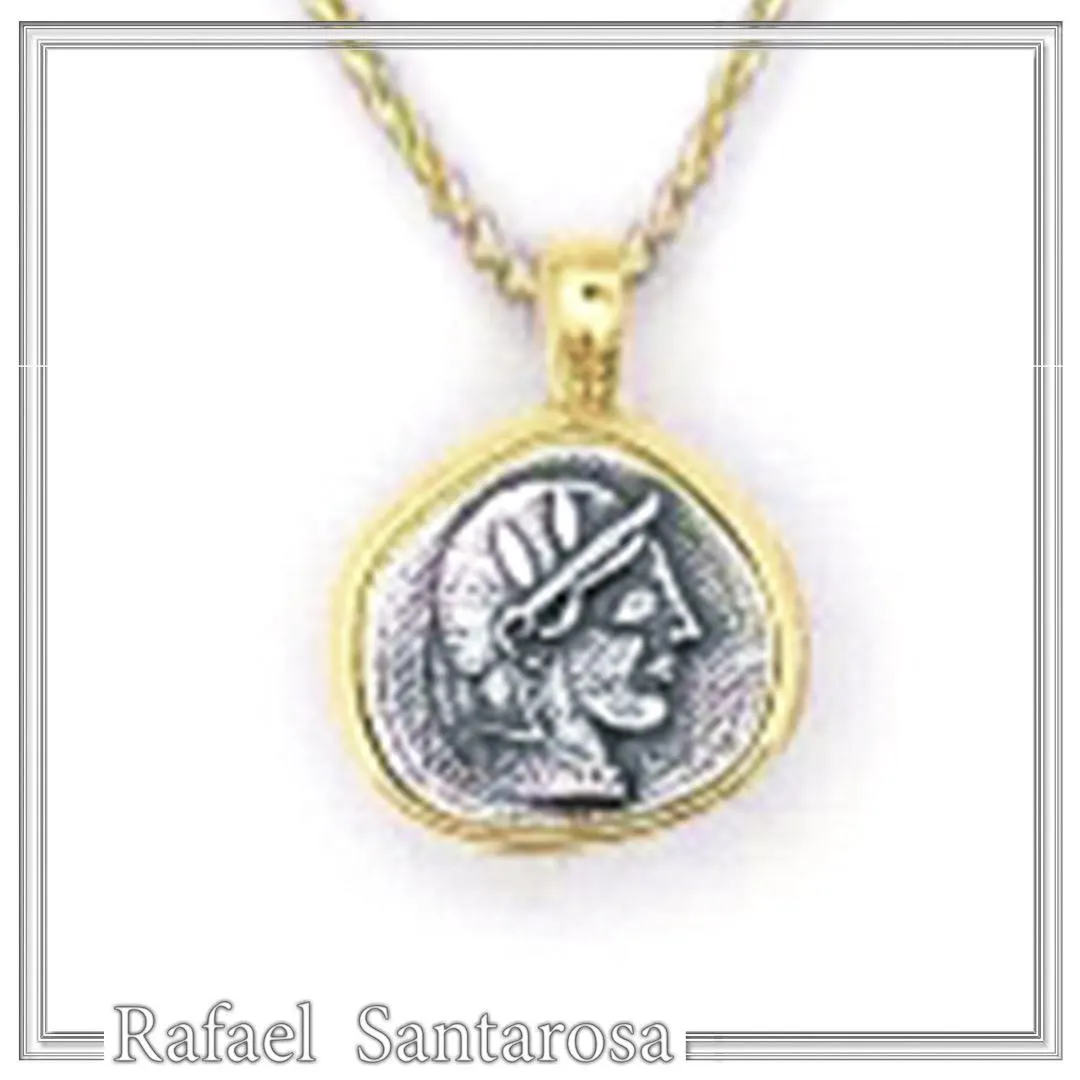 Athena Goddess Coin Pendant, Greek Museum Replica Necklace: Oxidized & 18K Gold Filled Sterling Silver — additional product image 2 from Rafael Santarosa Fine Jewelry