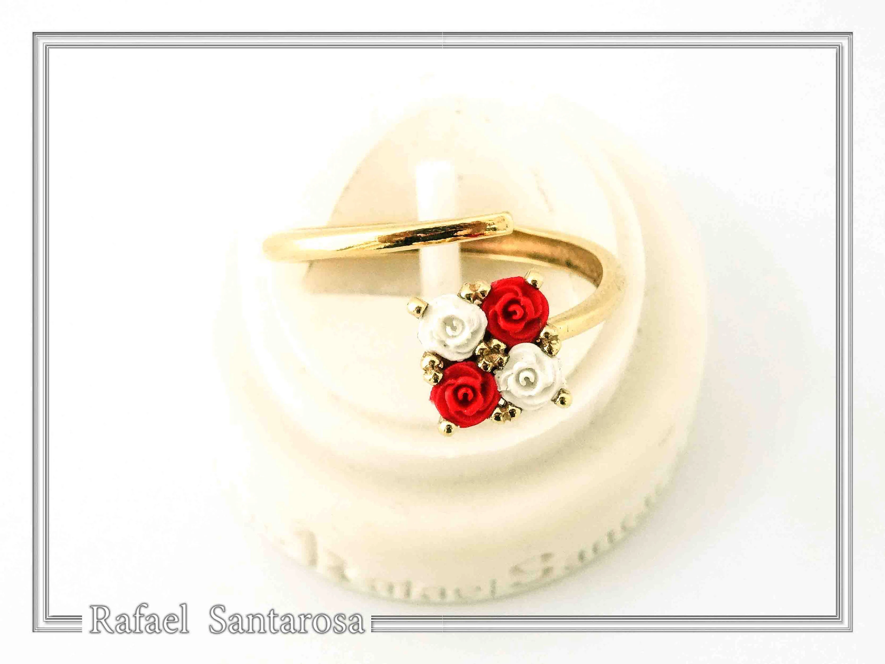 Alabaster Gems Rose Flower shaped Adjustable Ring: Sterling Silver 18K Gold-Filled, Floral Jewelry — additional product image 6 from Rafael Santarosa Fine Jewelry