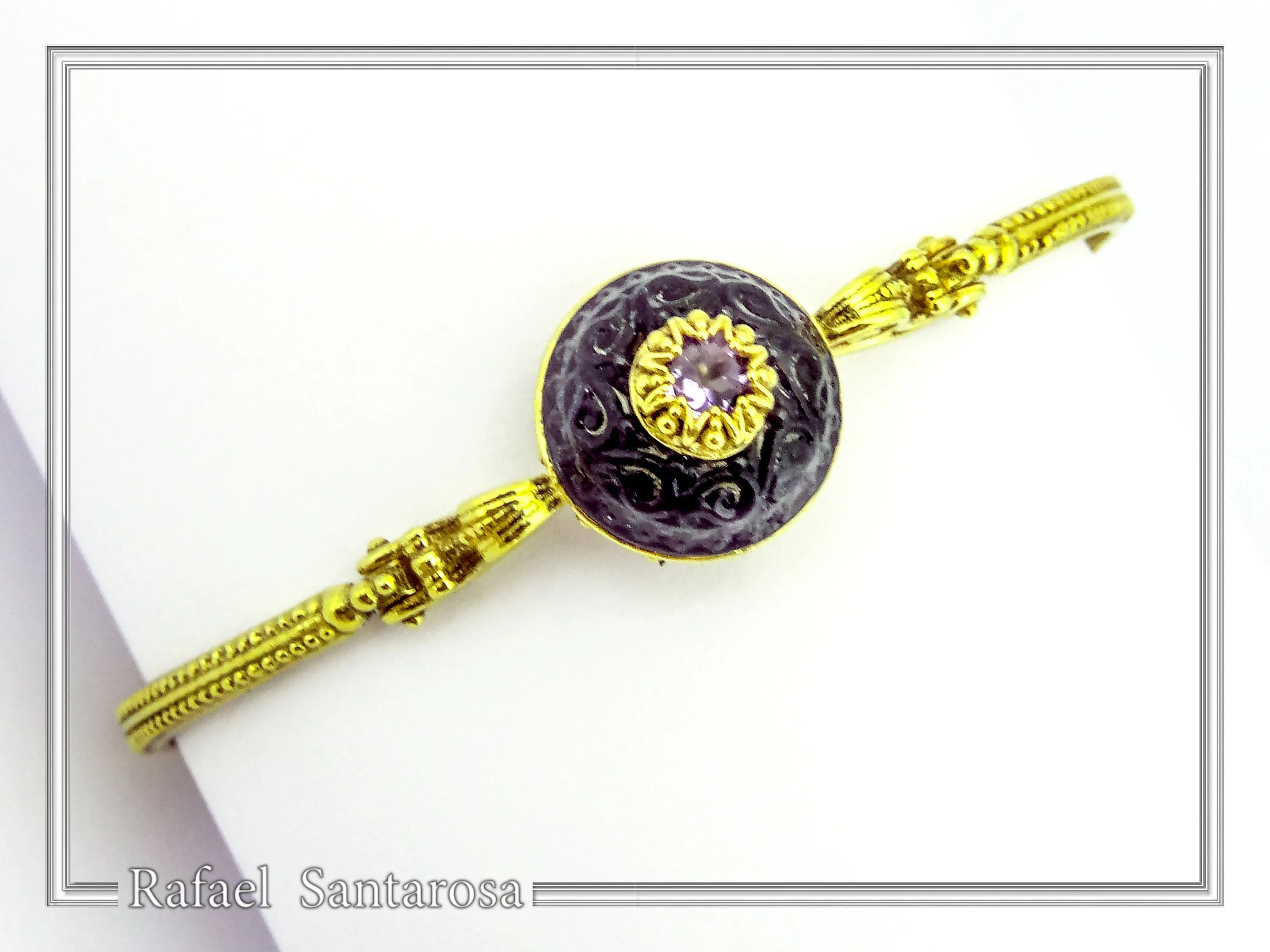 Art Deco Silver Bracelet: Amethyst, Topaz, Garnet, Gold Filled Filigree — additional product image 3 from Rafael Santarosa Fine Jewelry
