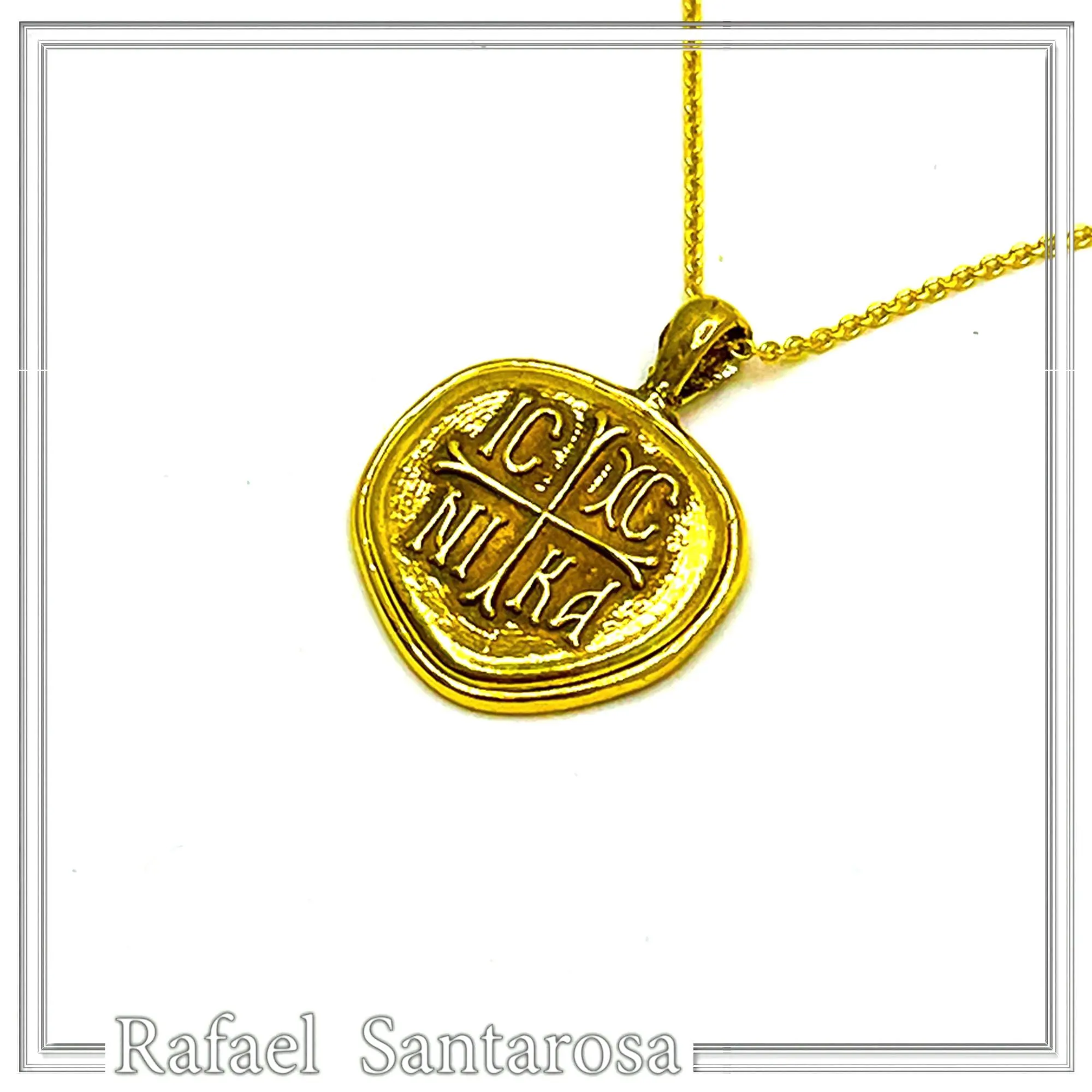 18k Solid Gold Protection Christogram Cross Pendant: Christian Prayer Constantinato Charm — additional product image 3 from Rafael Santarosa Fine Jewelry