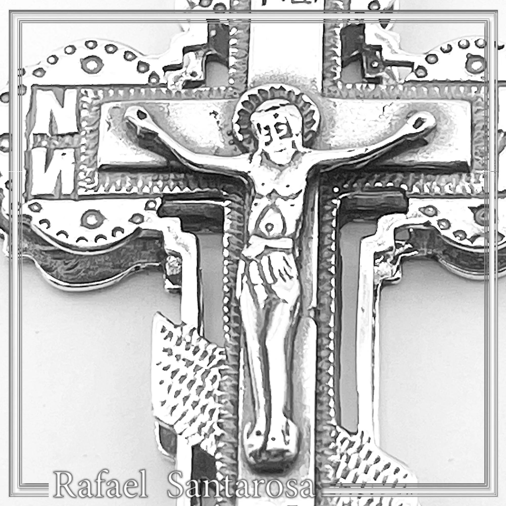 Reliquary Russian Type Cross Byzantine Cyrillic Prayer Pendant: Oxidised Sterling Silver Locket — additional product image 2 from Rafael Santarosa Fine Jewelry