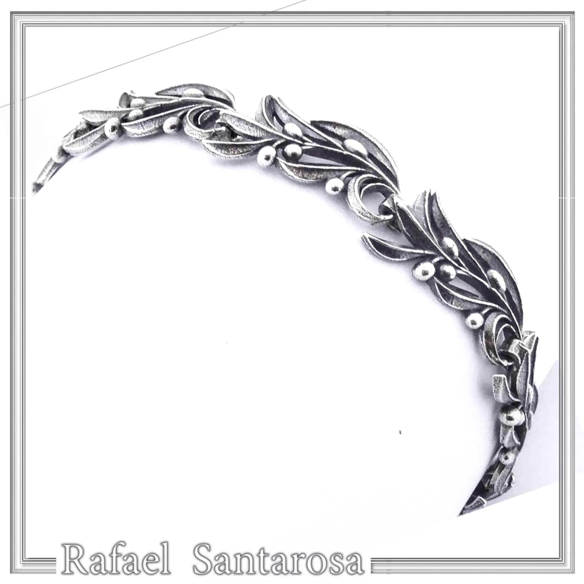 Olive Leaf Branch Beaded Bracelet Peace Symbol: Oxidized Sterling Silver Handmade Greek Jewelry — additional product image 2 from Rafael Santarosa Fine Jewelry