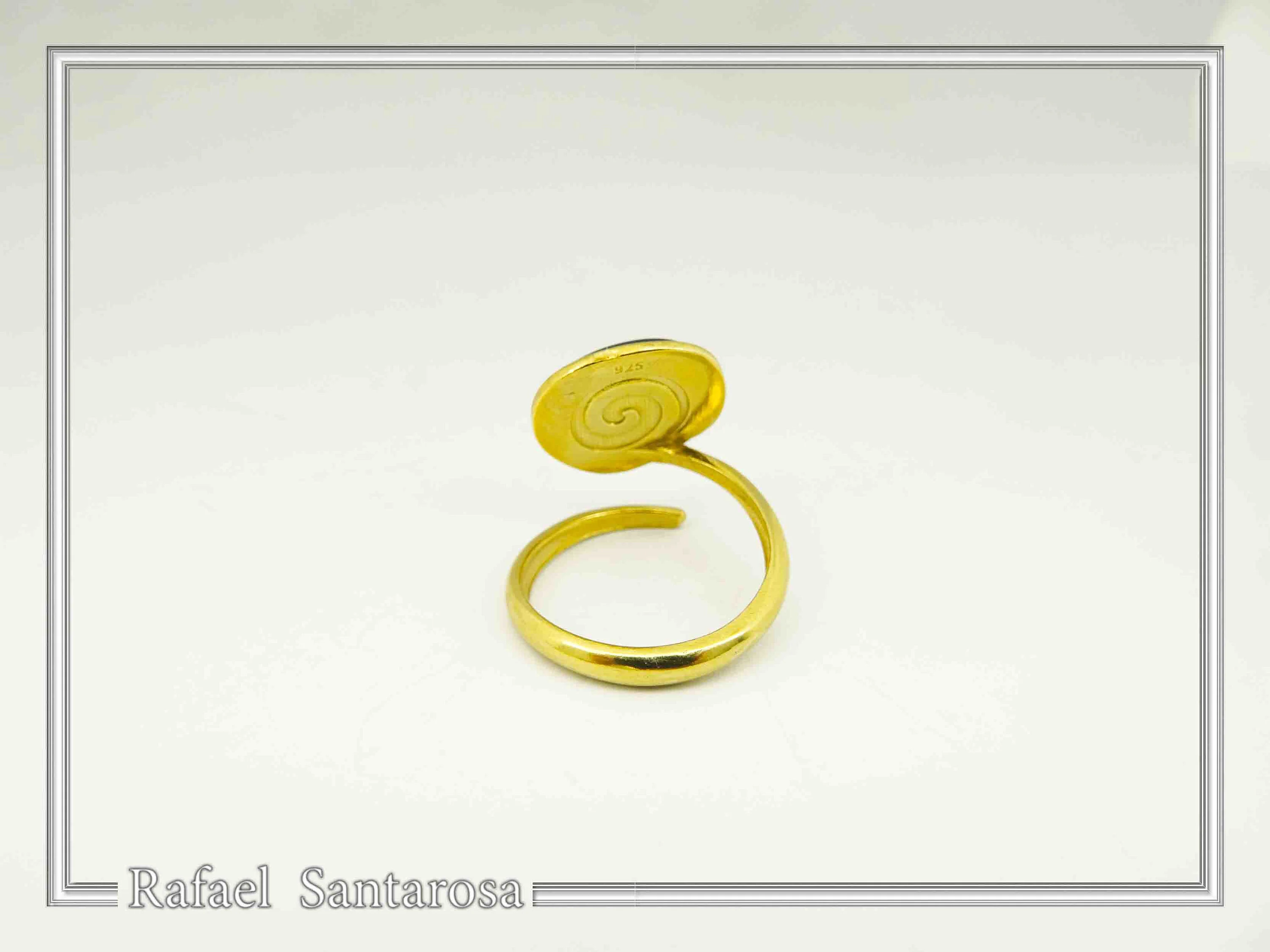 Sea Blue Transparent Enamel Adjustable Ring: Sea Rock Design Sterling Silver 18K Gold Filled — additional product image 8 from Rafael Santarosa Fine Jewelry
