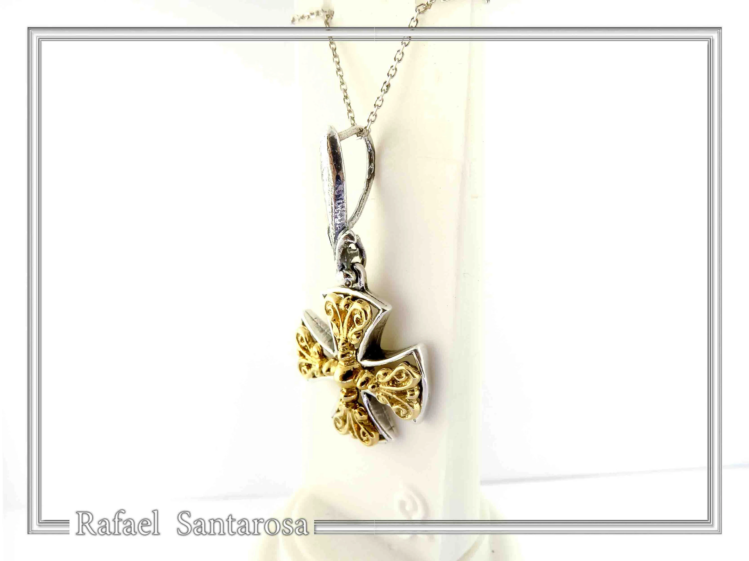 Byzantine Museum Religious Cross Pendant: 18K Gold Filled Filigree Cross on Oxidized Sterling Silver — additional product image 6 from Rafael Santarosa Fine Jewelry