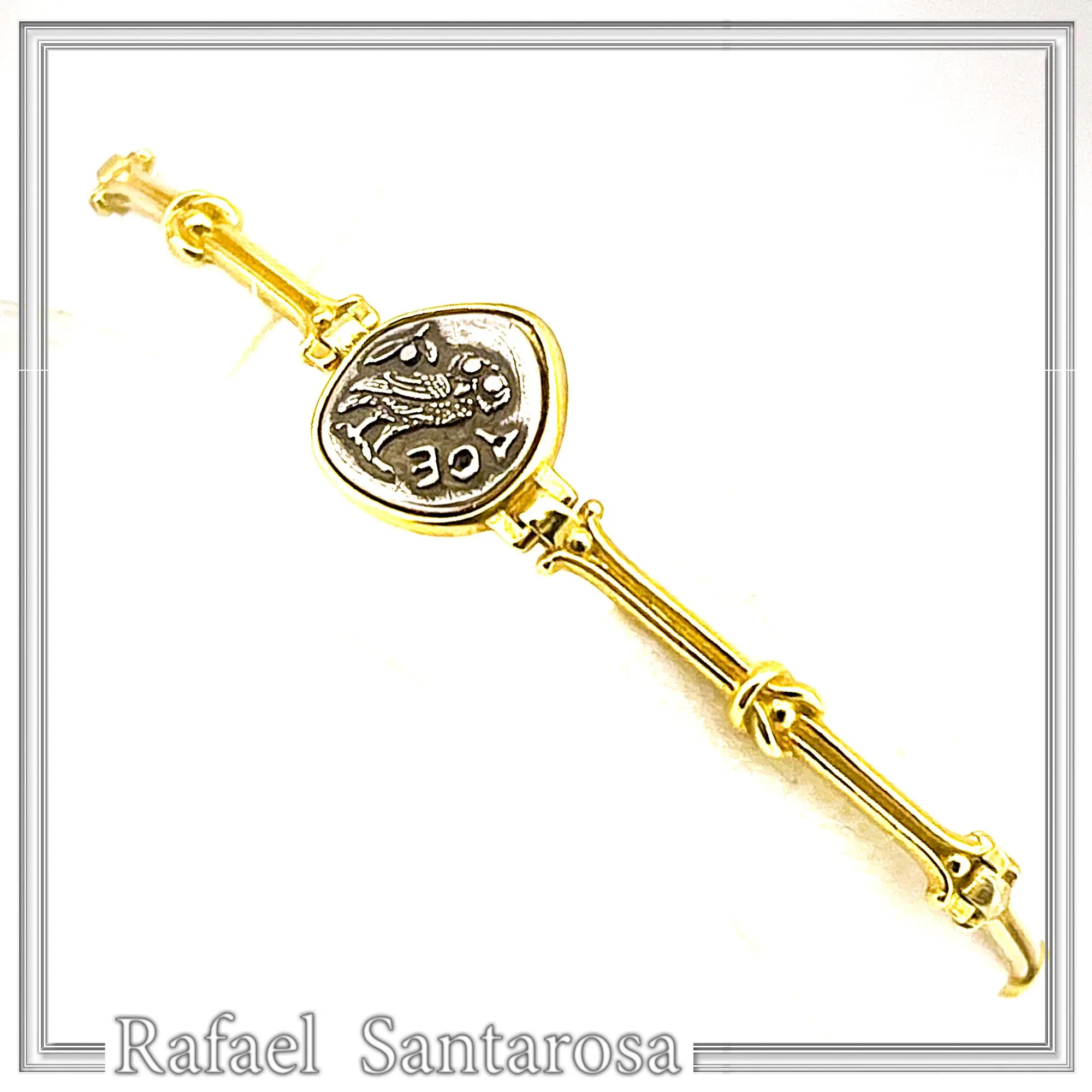 Athena Goddess Wisdom Owl Coin Bracelet: Oxidized & 18K Gold Filled Sterling Silver — additional product image 6 from Rafael Santarosa Fine Jewelry