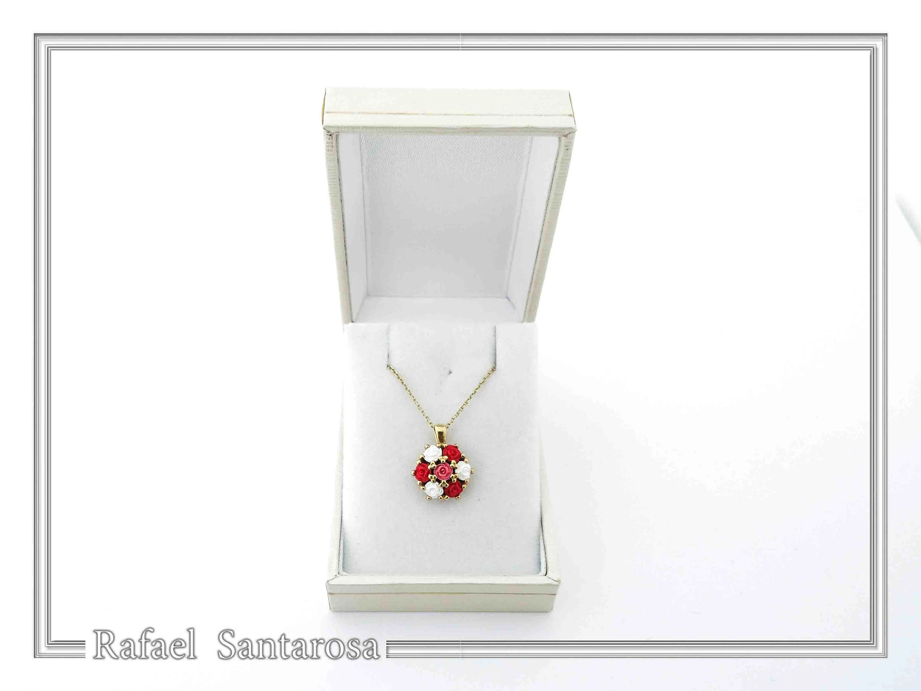 Handmade Alabaster Rose Flowers Necklace: Sterling Silver 18K Gold Filled Floral Pendant — additional product image 9 from Rafael Santarosa Fine Jewelry