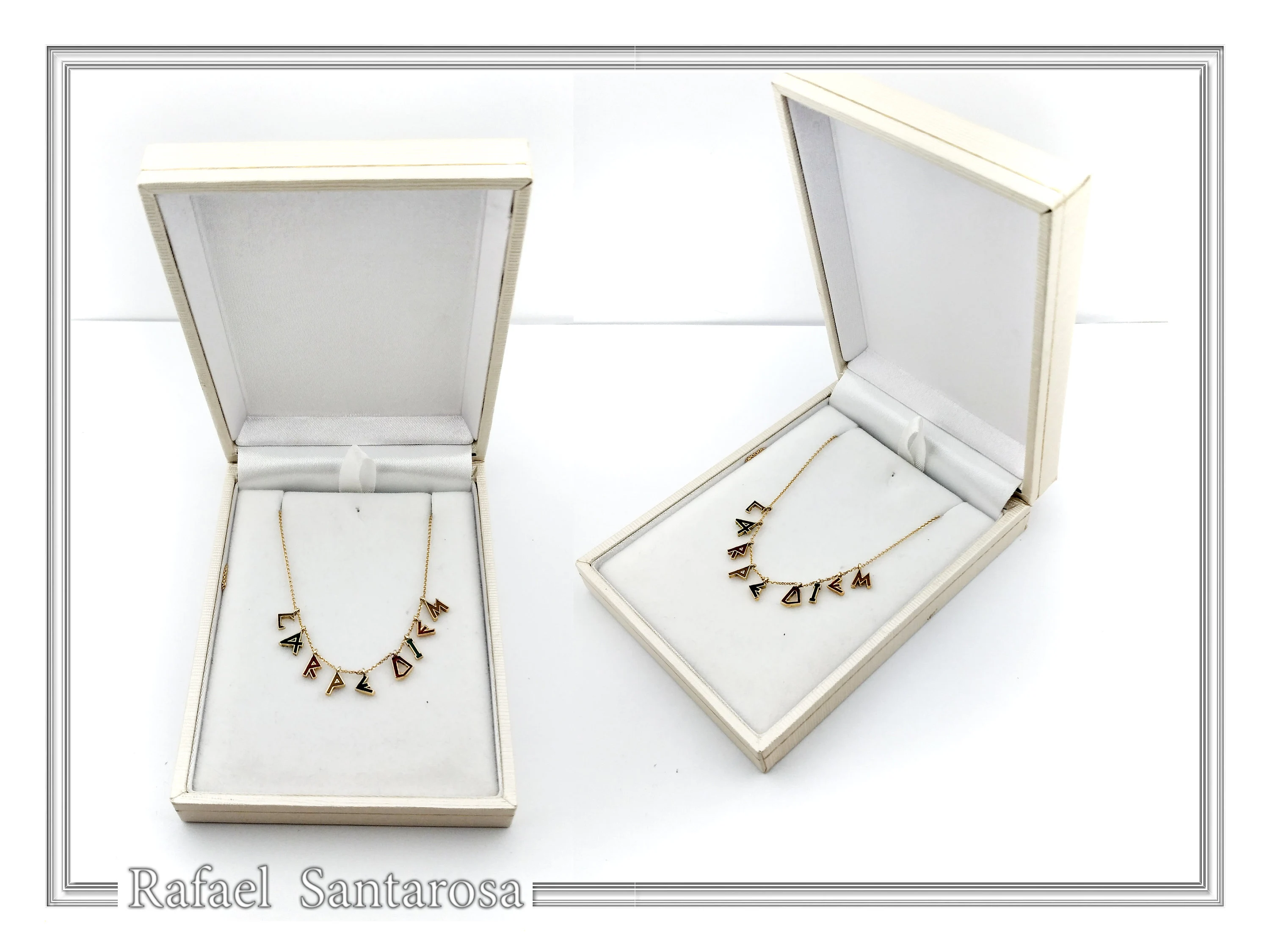 Personalized Carpe Diem Necklace: Gold Filled Silver Beaded Charm, Enamel Latin Font — additional product image 10 from Rafael Santarosa Fine Jewelry