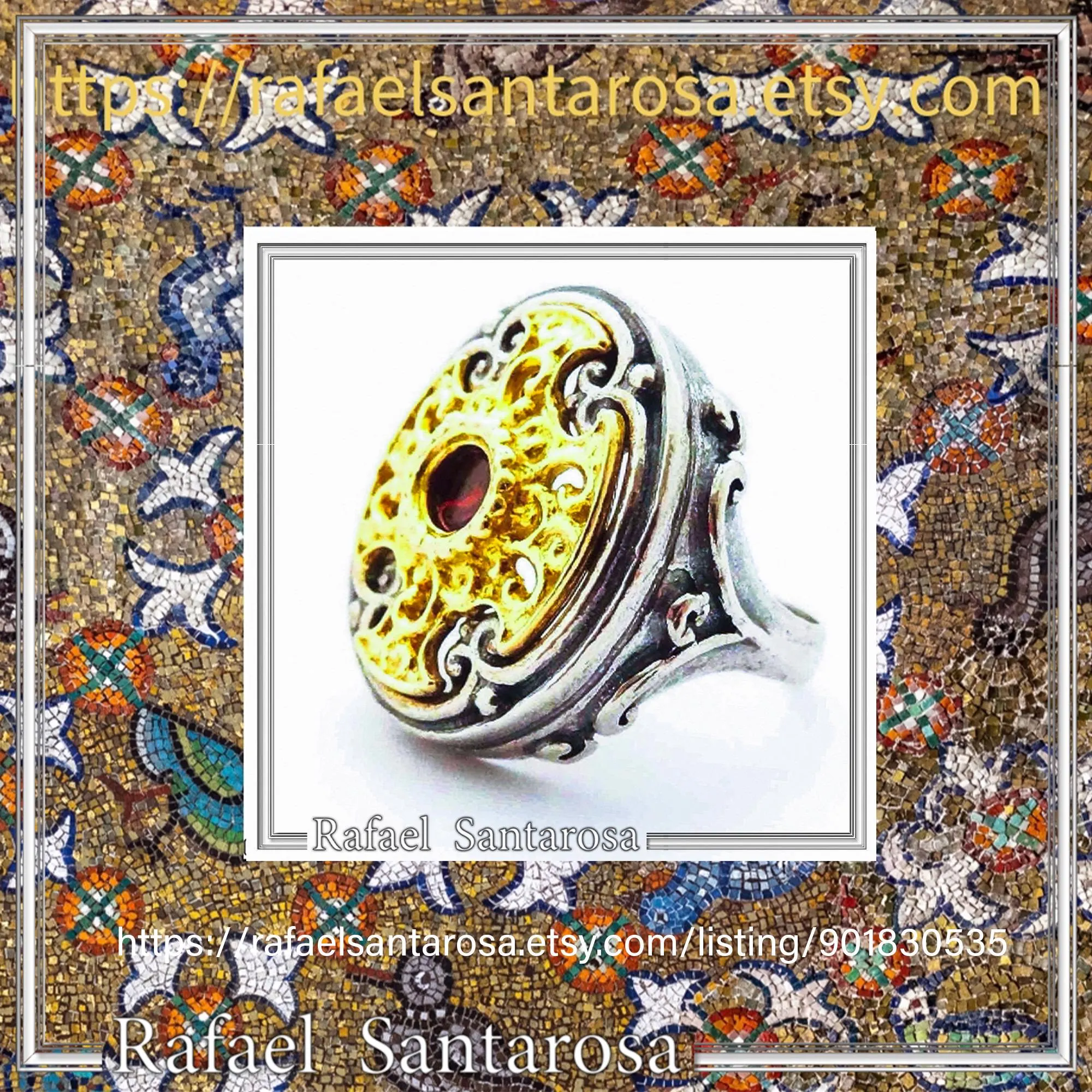 Byzantine Natural Garnet Ring for Her: Oxidized and 18K Gold filled Sterling Silver — additional product image 10 from Rafael Santarosa Fine Jewelry