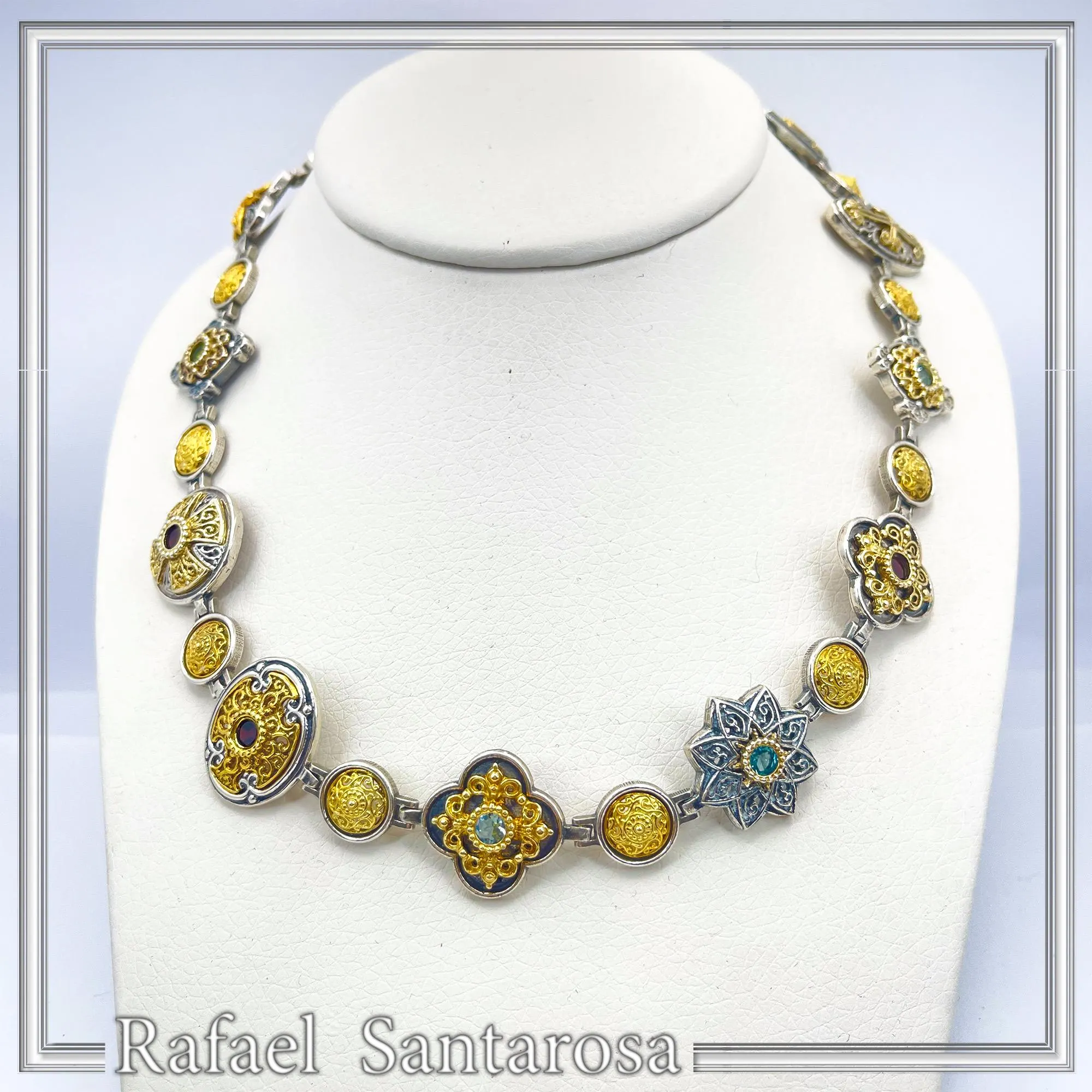 Handmade Byzantine Necklace Sterling Silver Oxidized 18K Gold Filled Topaz Amethyst Peridot Garnet Jewelry — additional product image 10 from Rafael Santarosa Fine Jewelry
