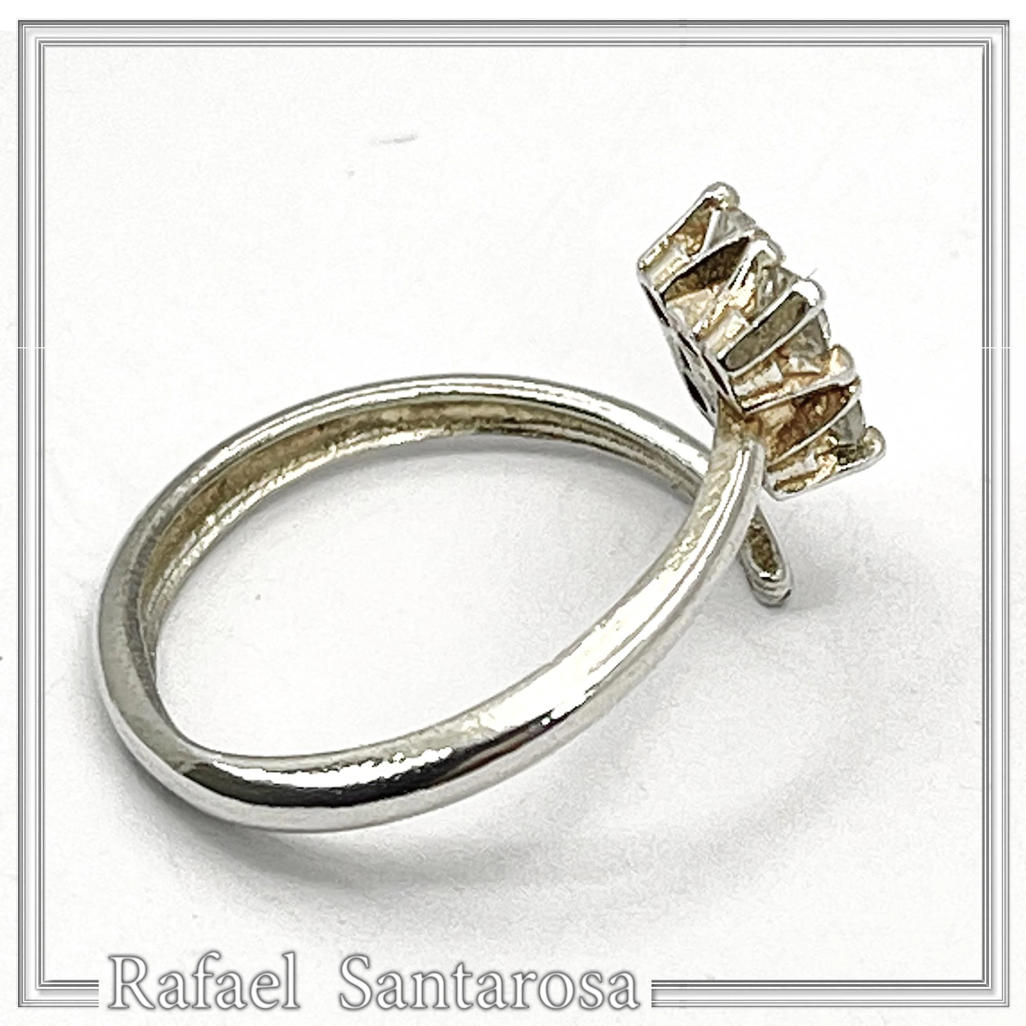 Sterling Silver Adjustable Minimal Square Ring with Four 3mm White Topaz Brilliant Cut Stones — additional product image 8 from Rafael Santarosa Fine Jewelry