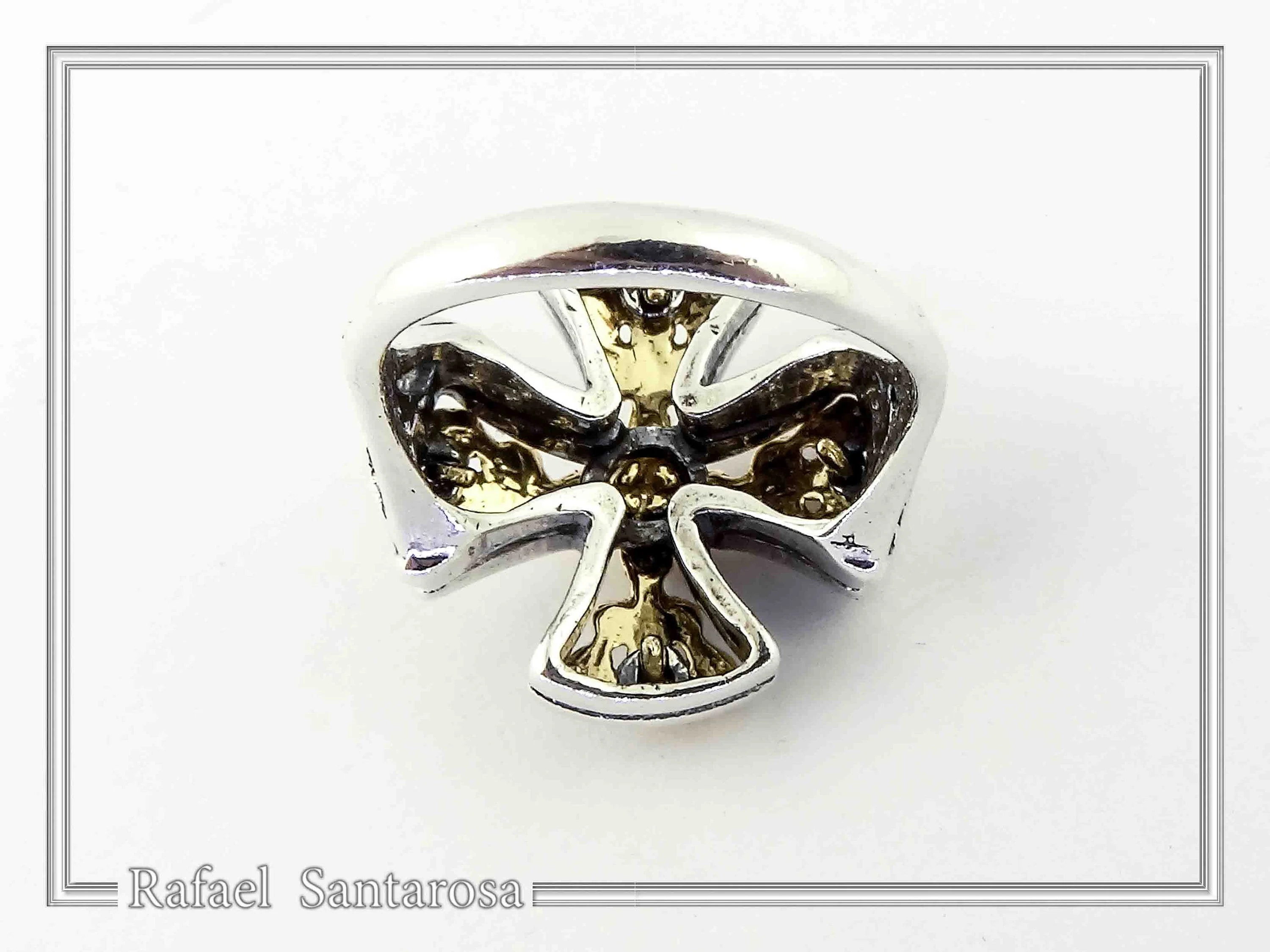 Byzantine Religious Cross Museum Inspired Ring: Oxidized Sterling Silver, 18K Gold Filled Filigree — additional product image 7 from Rafael Santarosa Fine Jewelry