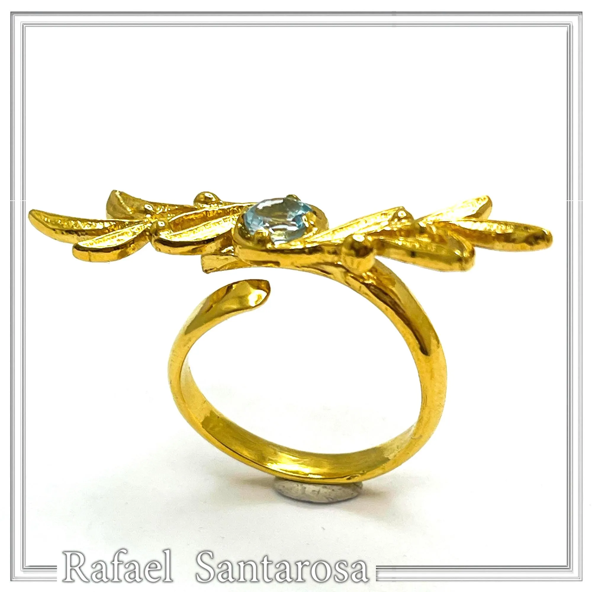 Olive Branch Adjustable Floral Ring: Natural Sky-Blue Topaz, 18K Gold Filled Sterling Silver Ring — additional product image 3 from Rafael Santarosa Fine Jewelry
