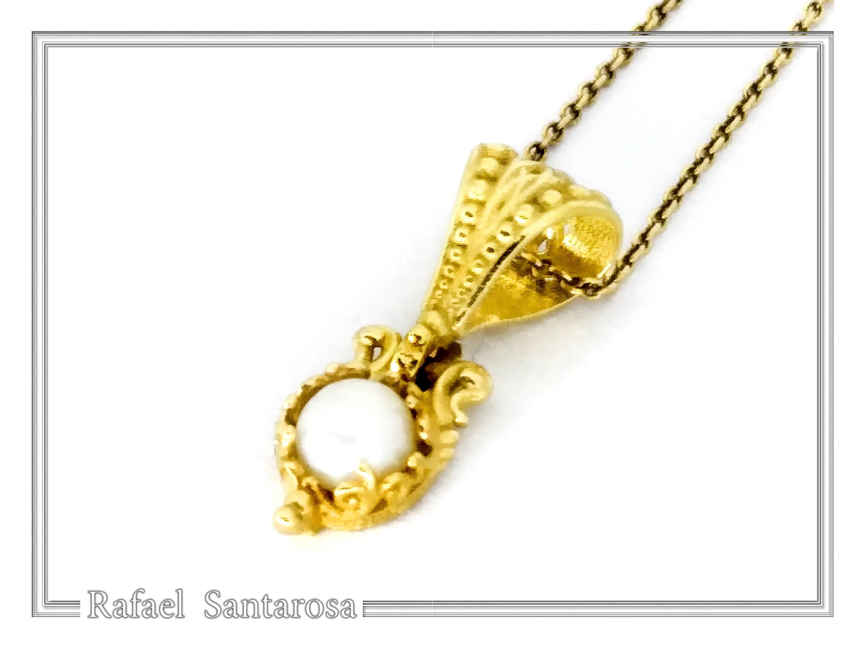 18K Solid Gold Byzantine Handmade Filigree Natural Pearl Pendant: Jewelry for her — additional product image 3 from Rafael Santarosa Fine Jewelry