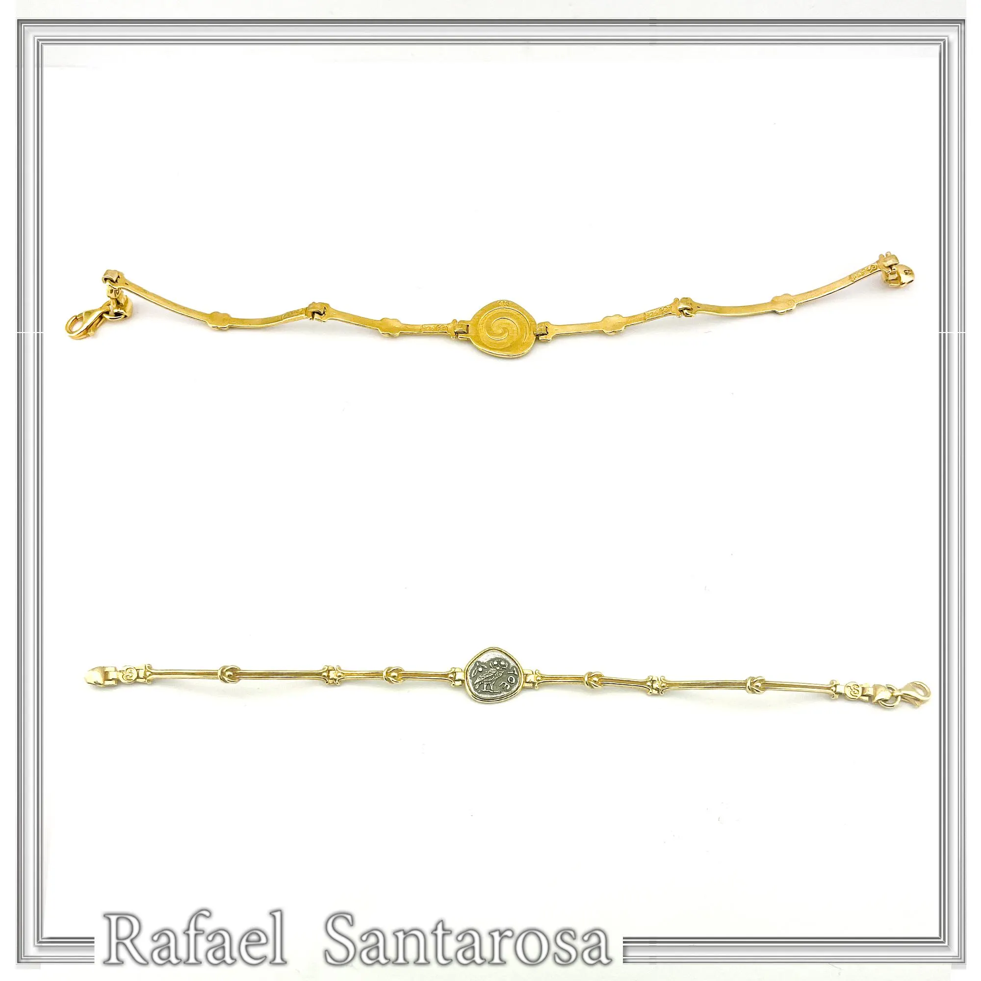Athena Goddess Wisdom Owl Coin Bracelet: Oxidized & 18K Gold Filled Sterling Silver — additional product image 8 from Rafael Santarosa Fine Jewelry