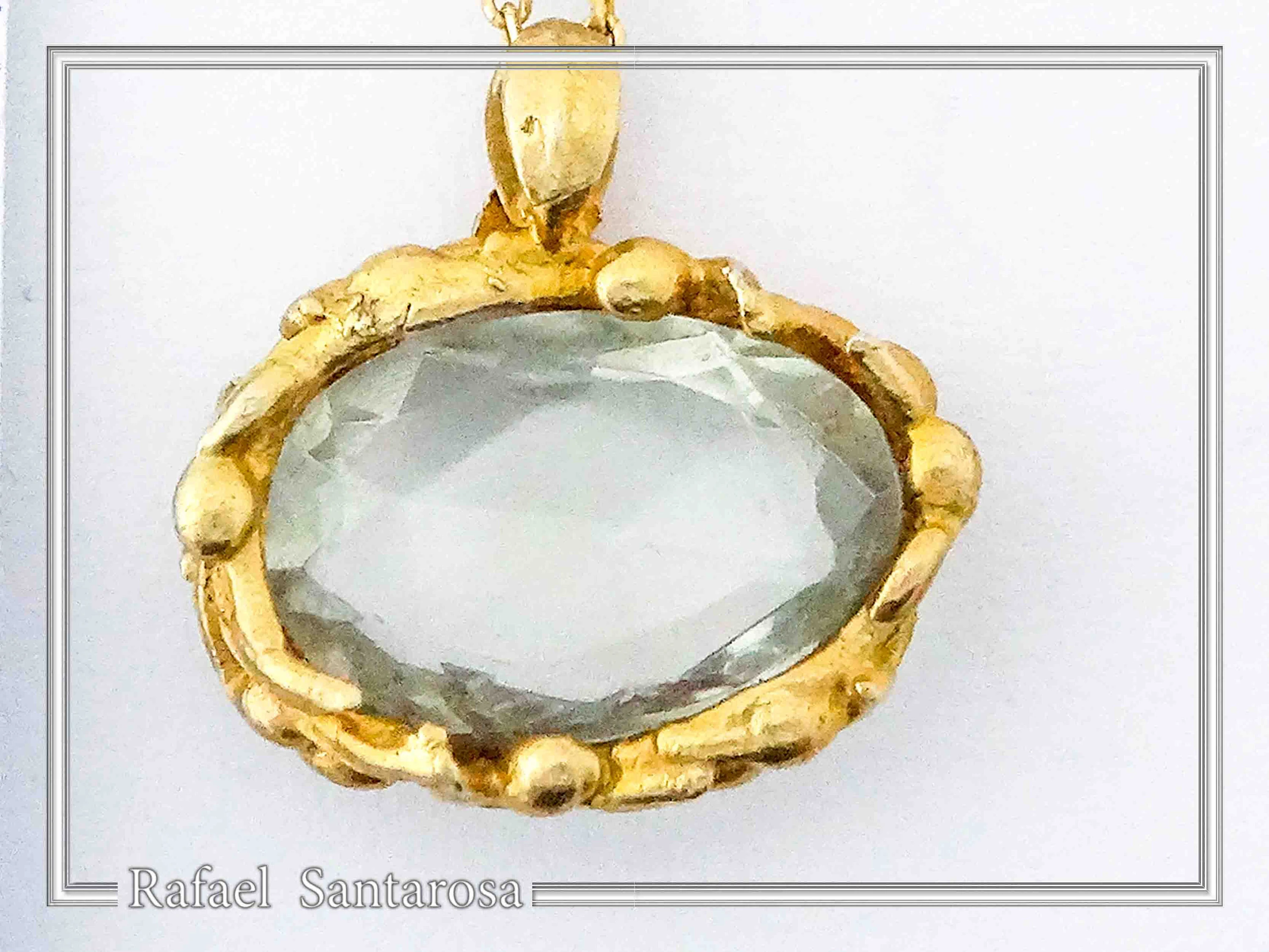 Natural Sky-Blue Topaz Pendant: Floral Bezel 18K Gold-Filled Sterling Silver Charm — additional product image 3 from Rafael Santarosa Fine Jewelry