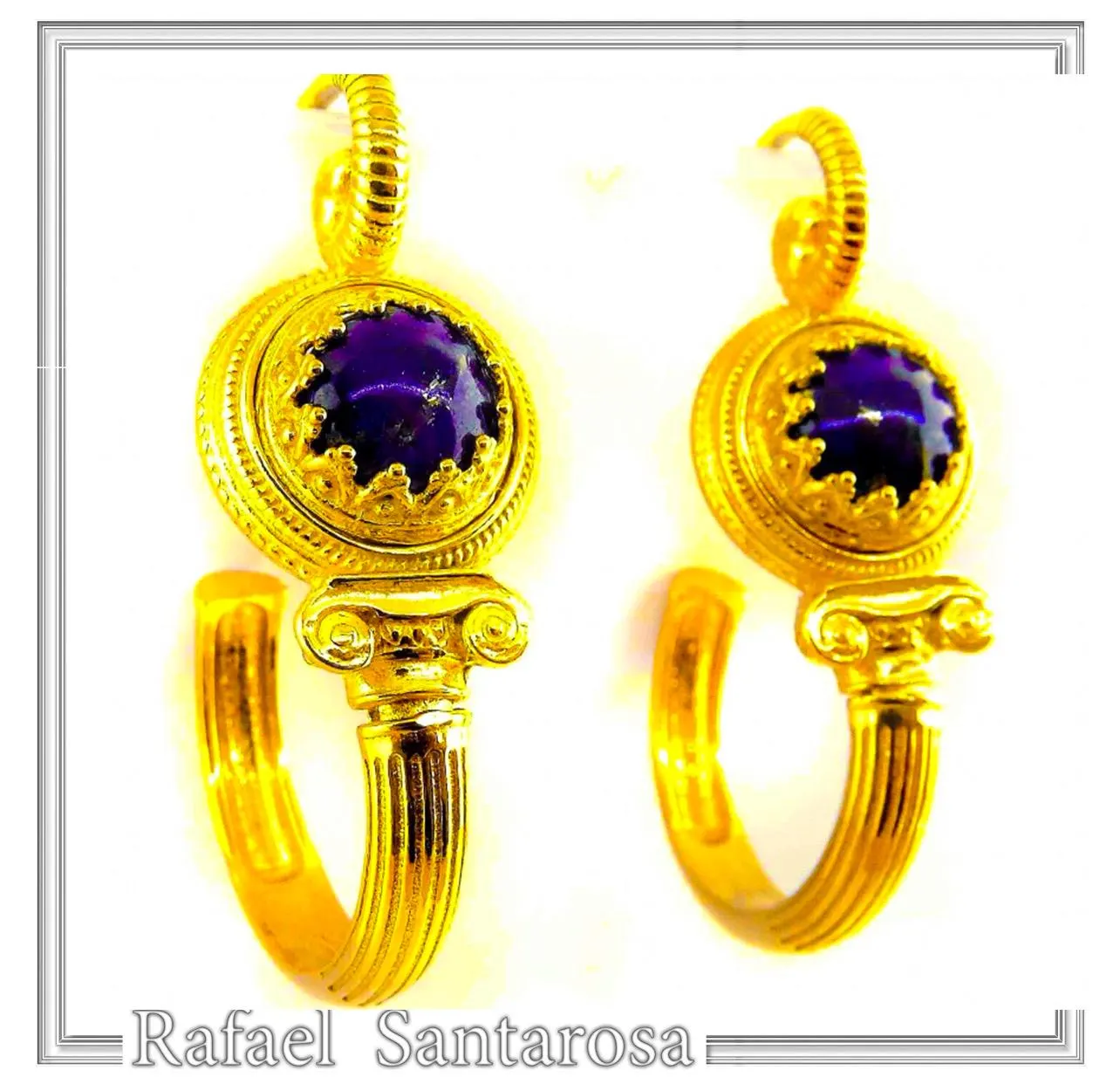 Genuine Lapis Lazuli Greek Column Hoop Earrings: 18K Gold-Filled Sterling Silver, Museum Jewelry — additional product image 2 from Rafael Santarosa Fine Jewelry