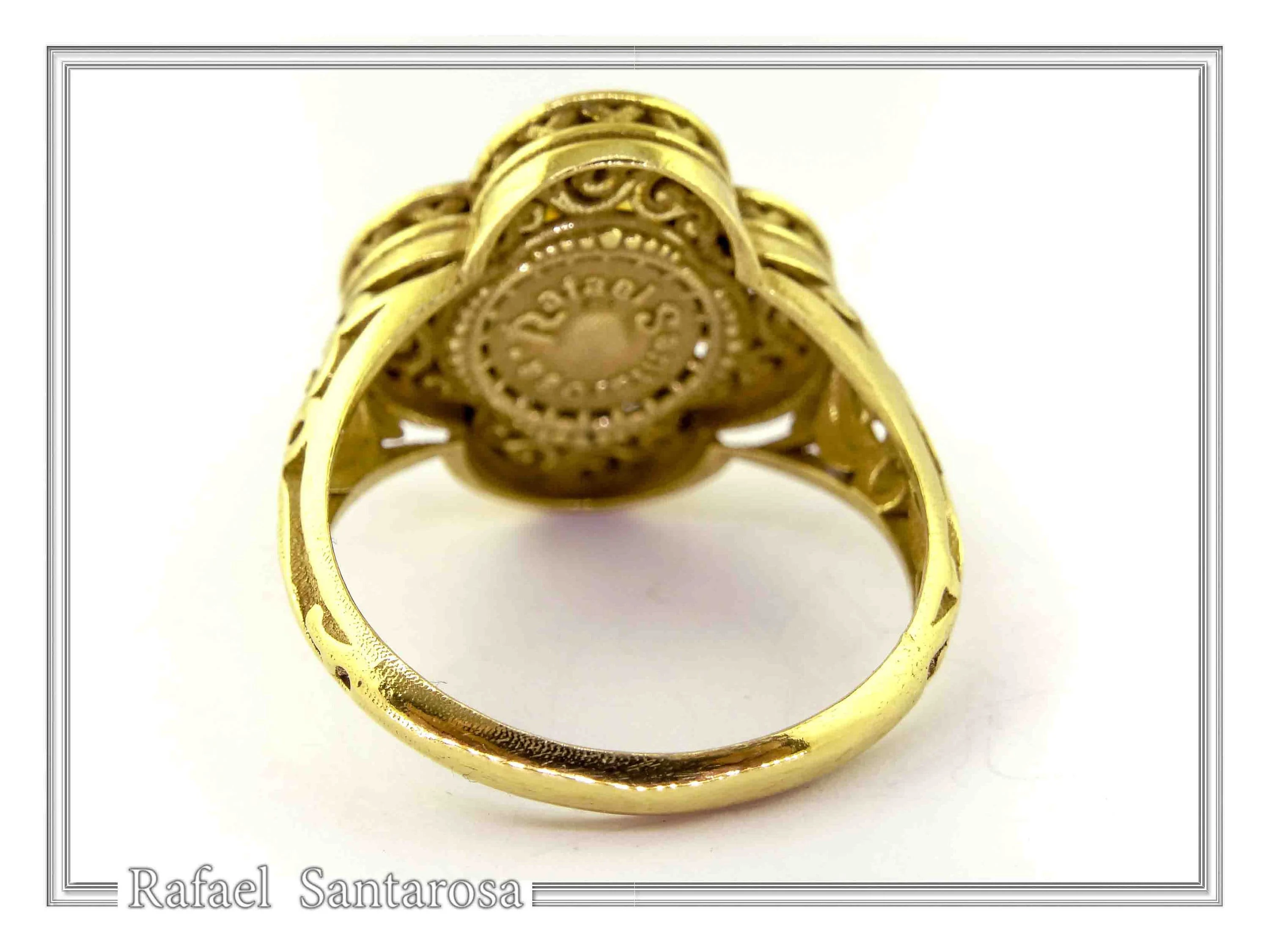 Genuine Gemstone Statement Byzantine Cross Ring: 18k Solid Gold Handmade Filigree Religious Handmade Jewelry — additional product image 8 from Rafael Santarosa Fine Jewelry