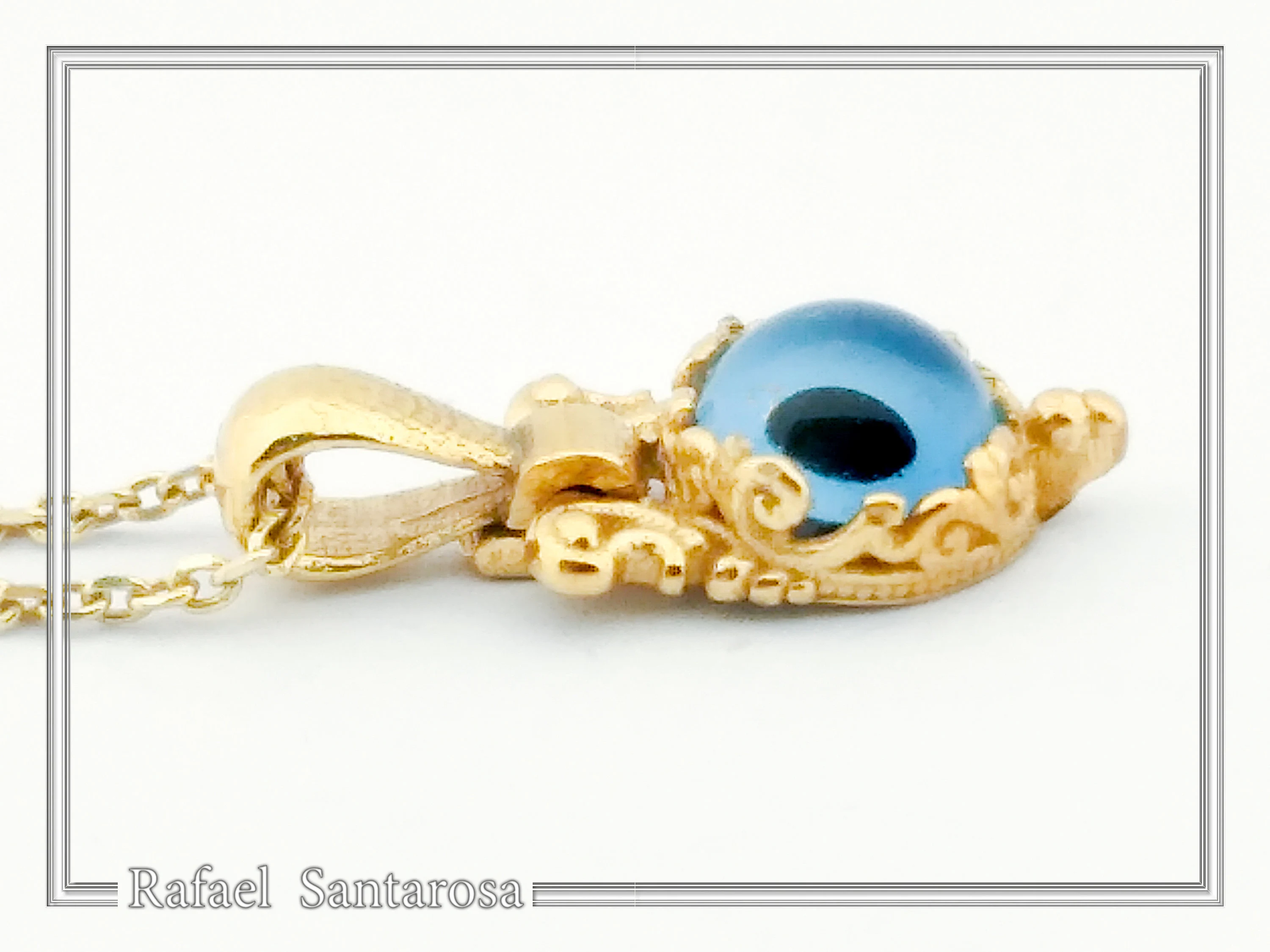 Evil Eye Necklace, Byzantine Filigree Talisman Against Evil: Sterling Silver 18K Gold Filled Charm — additional product image 3 from Rafael Santarosa Fine Jewelry