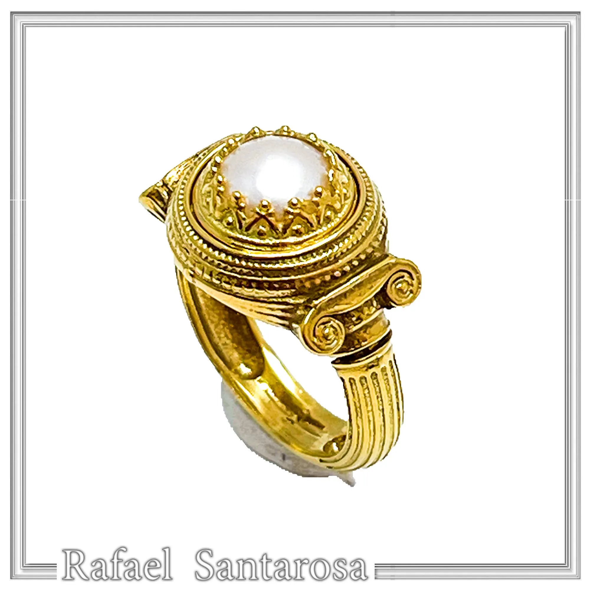 Ancient Greek Temple Ionic Column Natural Pearl Ring 18K Gold-Filled Sterling Silver, Museum Inspired — additional product image 6 from Rafael Santarosa Fine Jewelry