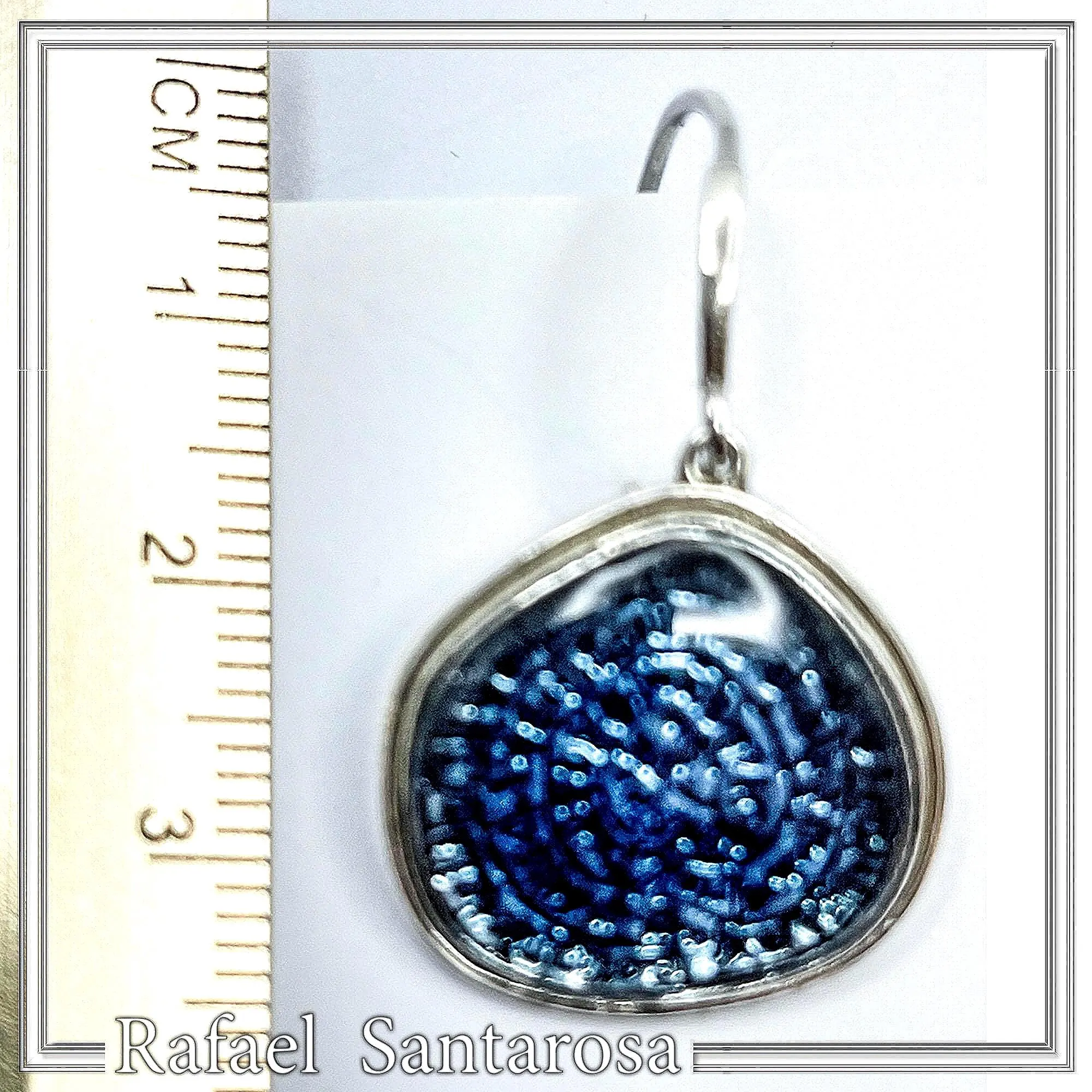 Ancient Minoan Calendar Replica Phaistos Disc Earrings: Oxidized Sterling Silver Sky Blue Transparent Enamel — additional product image 8 from Rafael Santarosa Fine Jewelry
