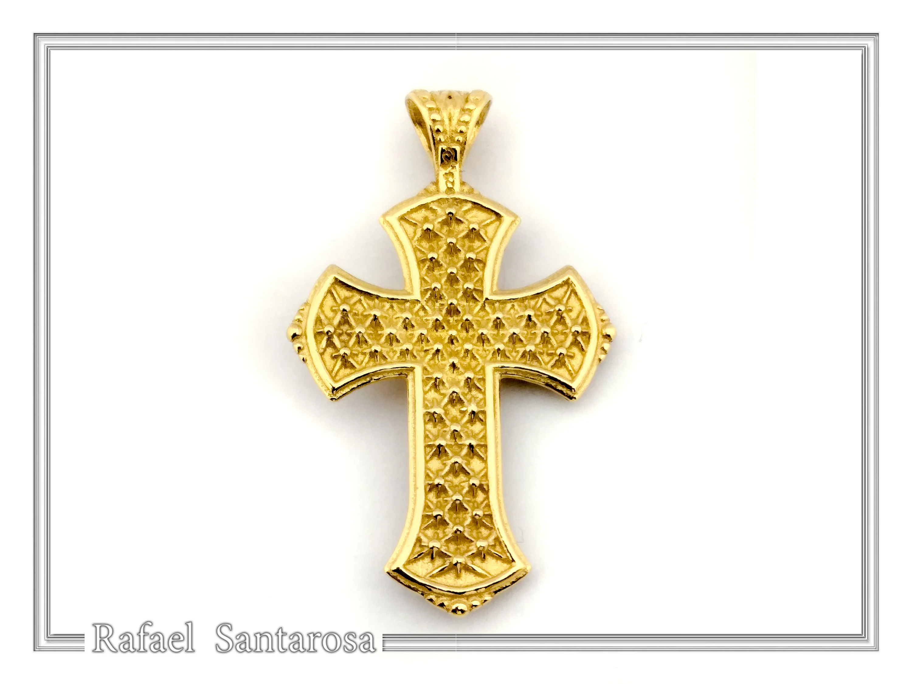 Byzantine Filigree Cross: 18k Solid Yellow Gold Greek Orthodox Religious Baptism Cross Pendant — additional product image 7 from Rafael Santarosa Fine Jewelry