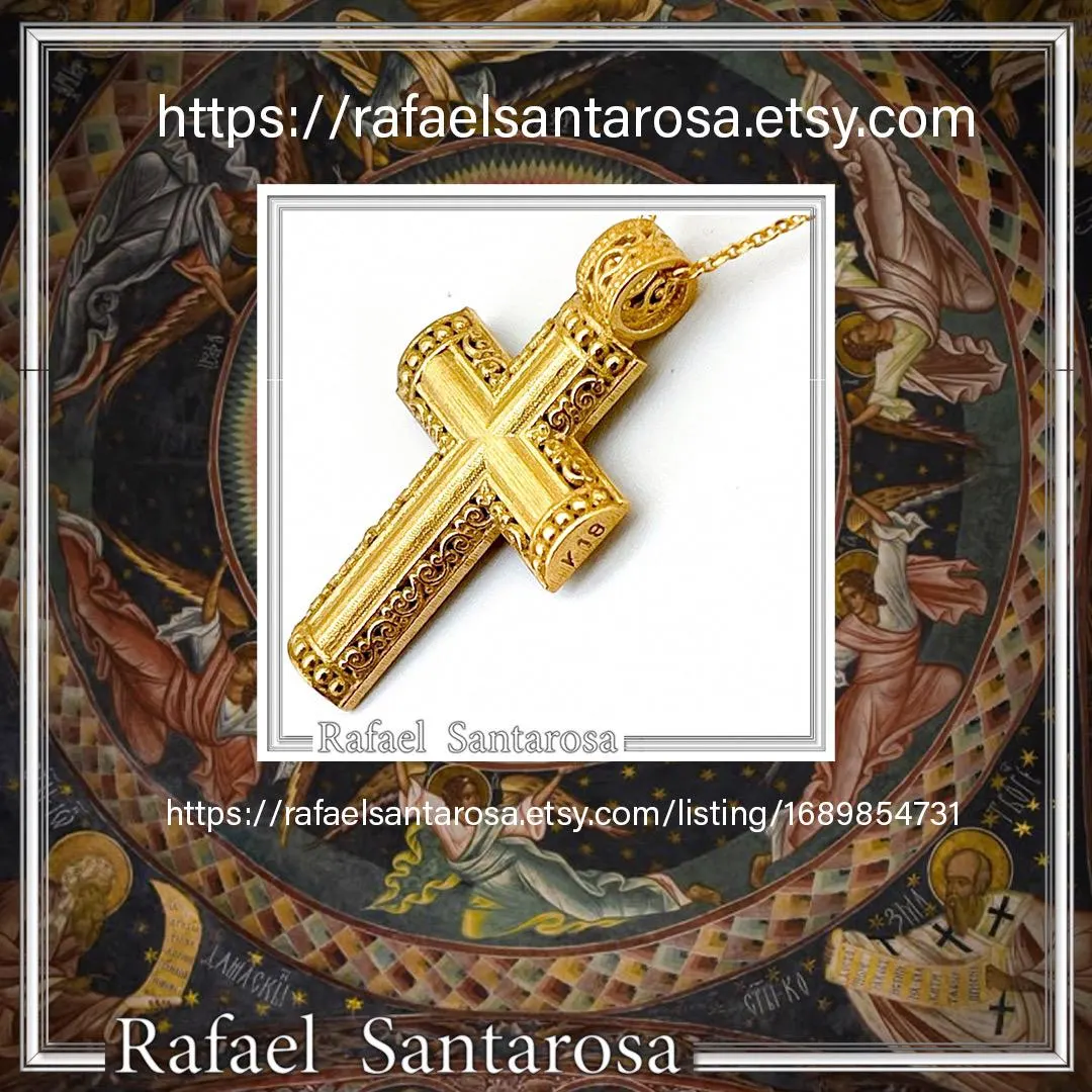 Byzantine Filigree Orthodox Christian Religious Baptism Cross Pendant 18K Solid Gold Cross — additional product image 10 from Rafael Santarosa Fine Jewelry