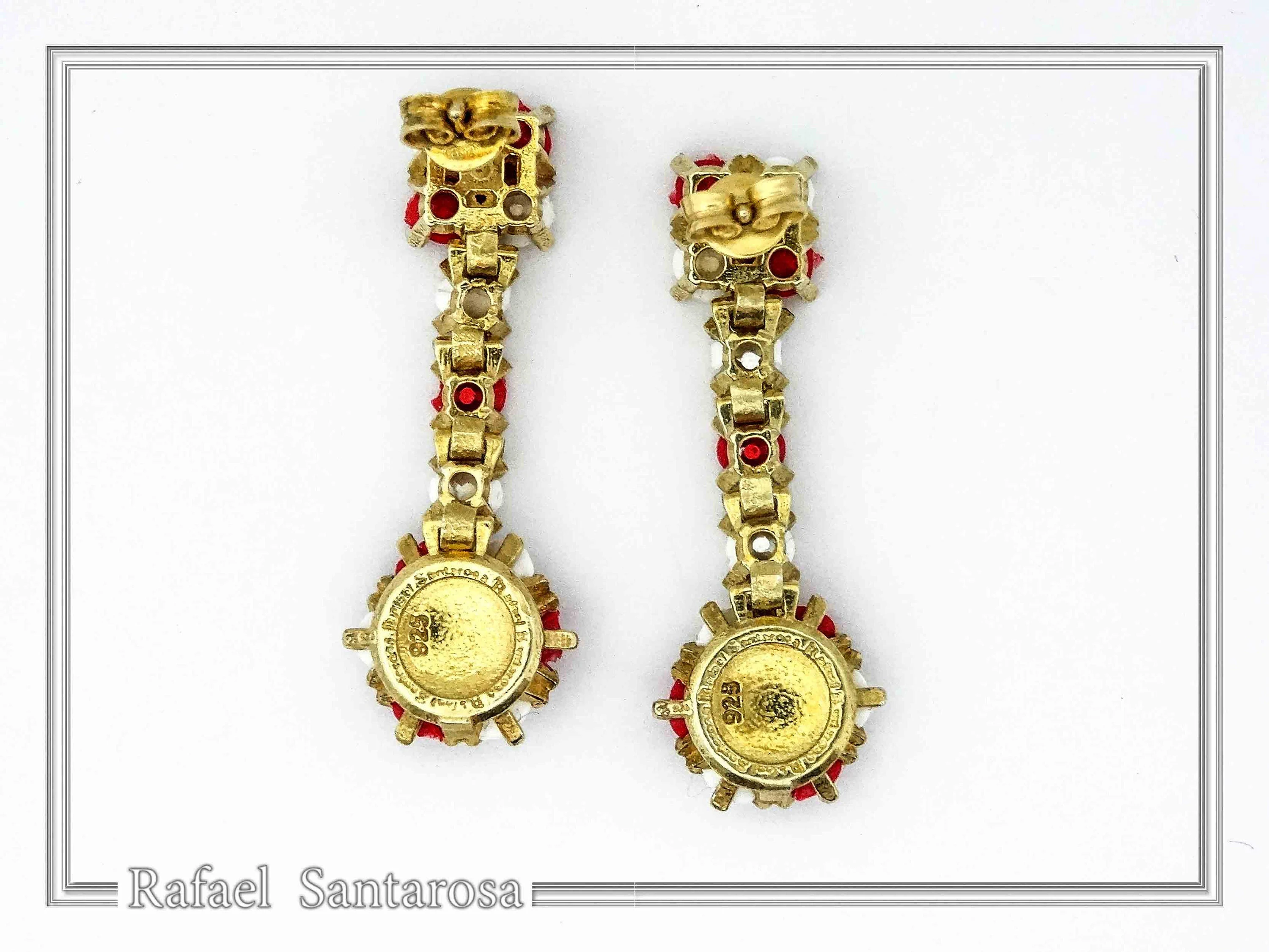 Red & White Alabaster Rose Flowers Shaped Gems Drop Earrings: Gold-Filled Sterling Silver — additional product image 6 from Rafael Santarosa Fine Jewelry