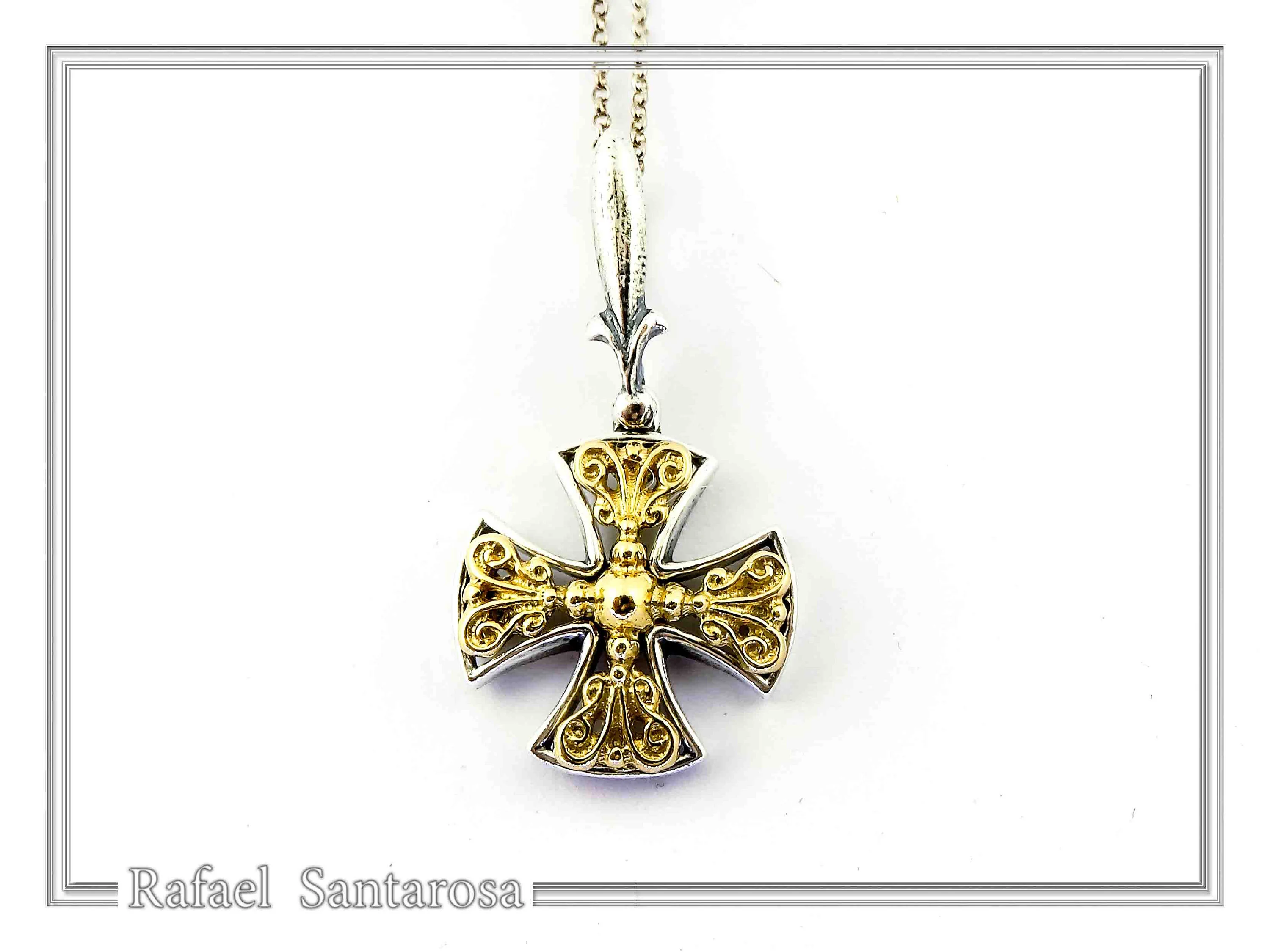 Byzantine Museum Religious Cross Pendant: 18K Gold Filled Filigree Cross on Oxidized Sterling Silver — additional product image 5 from Rafael Santarosa Fine Jewelry