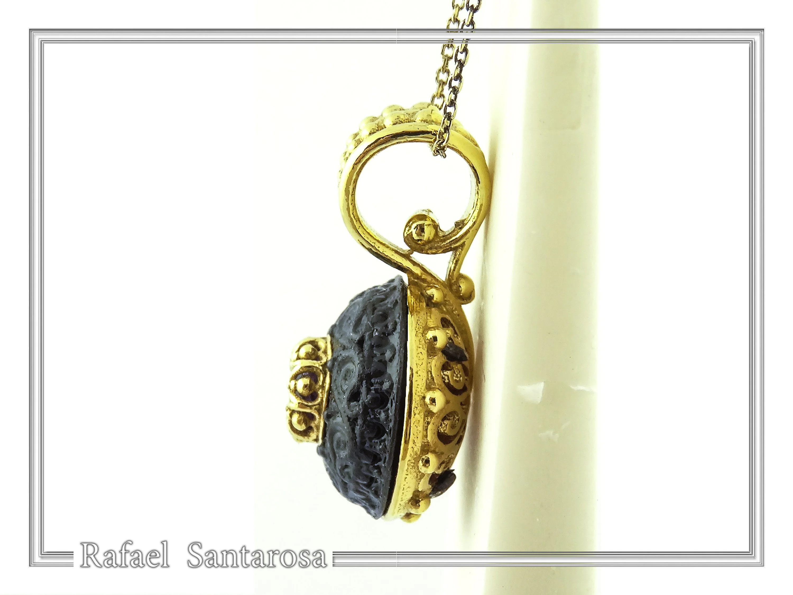 Art Deco Natural Amethyst Pendant: Oxidized and 18K Gold Filled Sterling Silver — additional product image 6 from Rafael Santarosa Fine Jewelry
