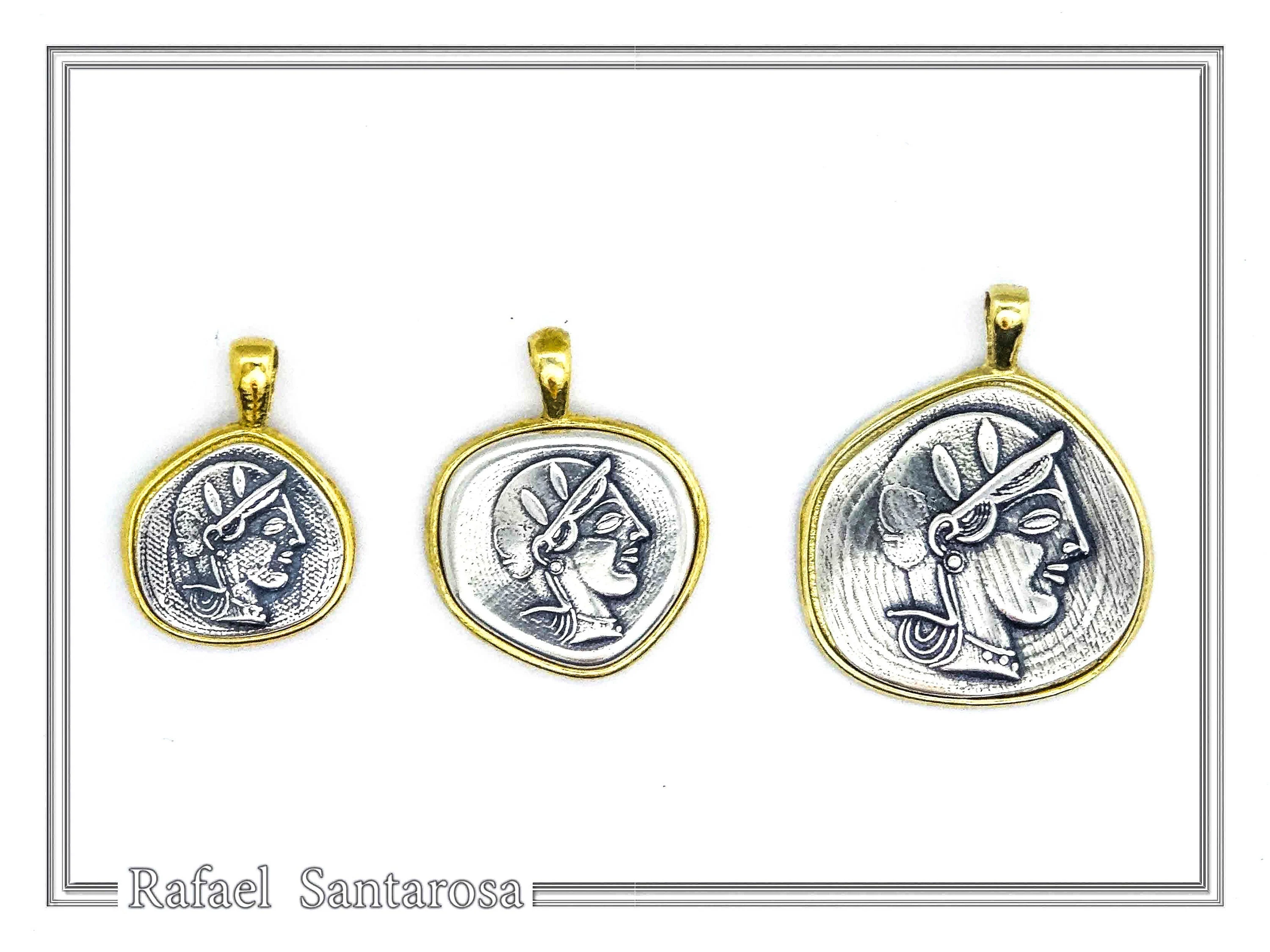 Athena Goddess Coin Pendant, Greek Museum Replica Necklace: Oxidized & 18K Gold Filled Sterling Silver — additional product image 3 from Rafael Santarosa Fine Jewelry