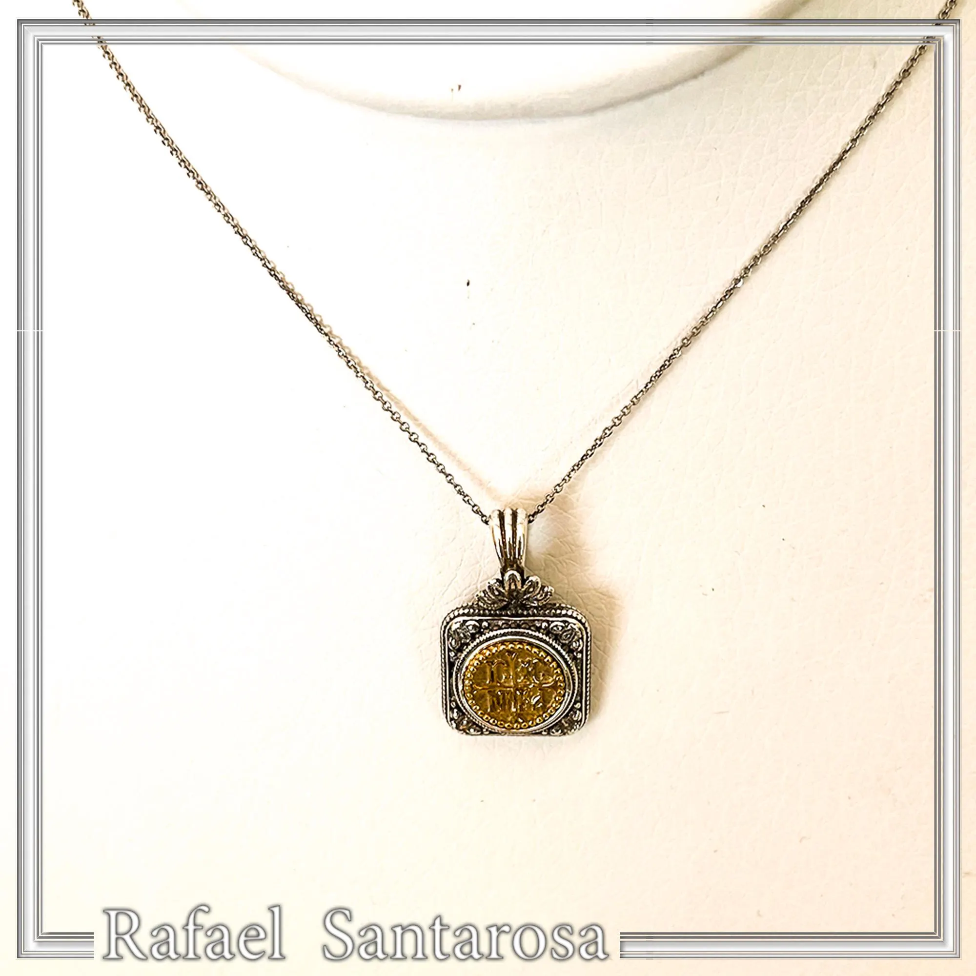 Jesus Christ Victorious Necklace: 18K Gold Christogram on Oxidized Silver. ICXC NIKA Orthodox Prayer — additional product image 4 from Rafael Santarosa Fine Jewelry