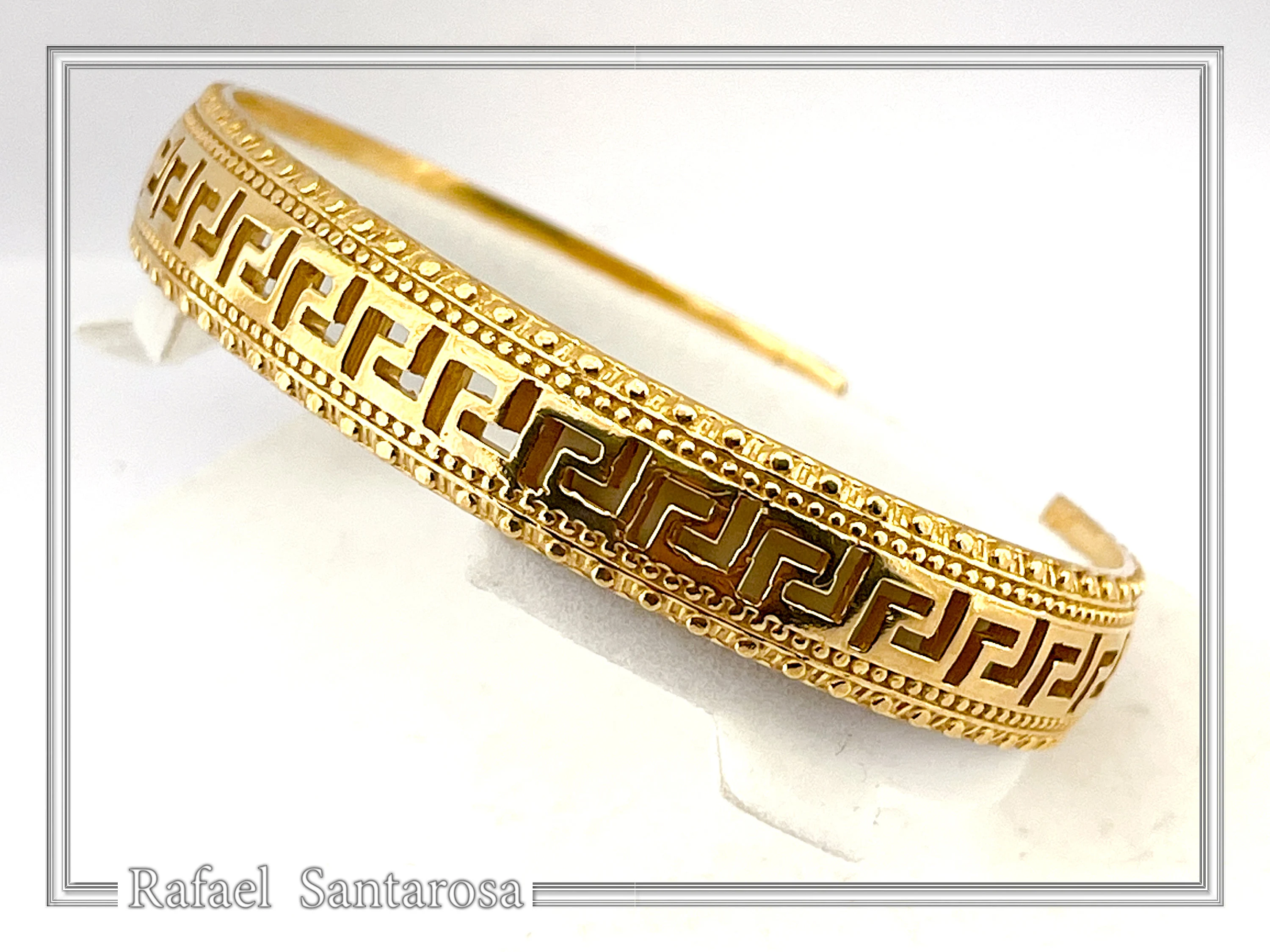 Greek Key Meander Design Adjustable Cuff Bracelet: Sterling Silver 18K Gold Filled — additional product image 5 from Rafael Santarosa Fine Jewelry