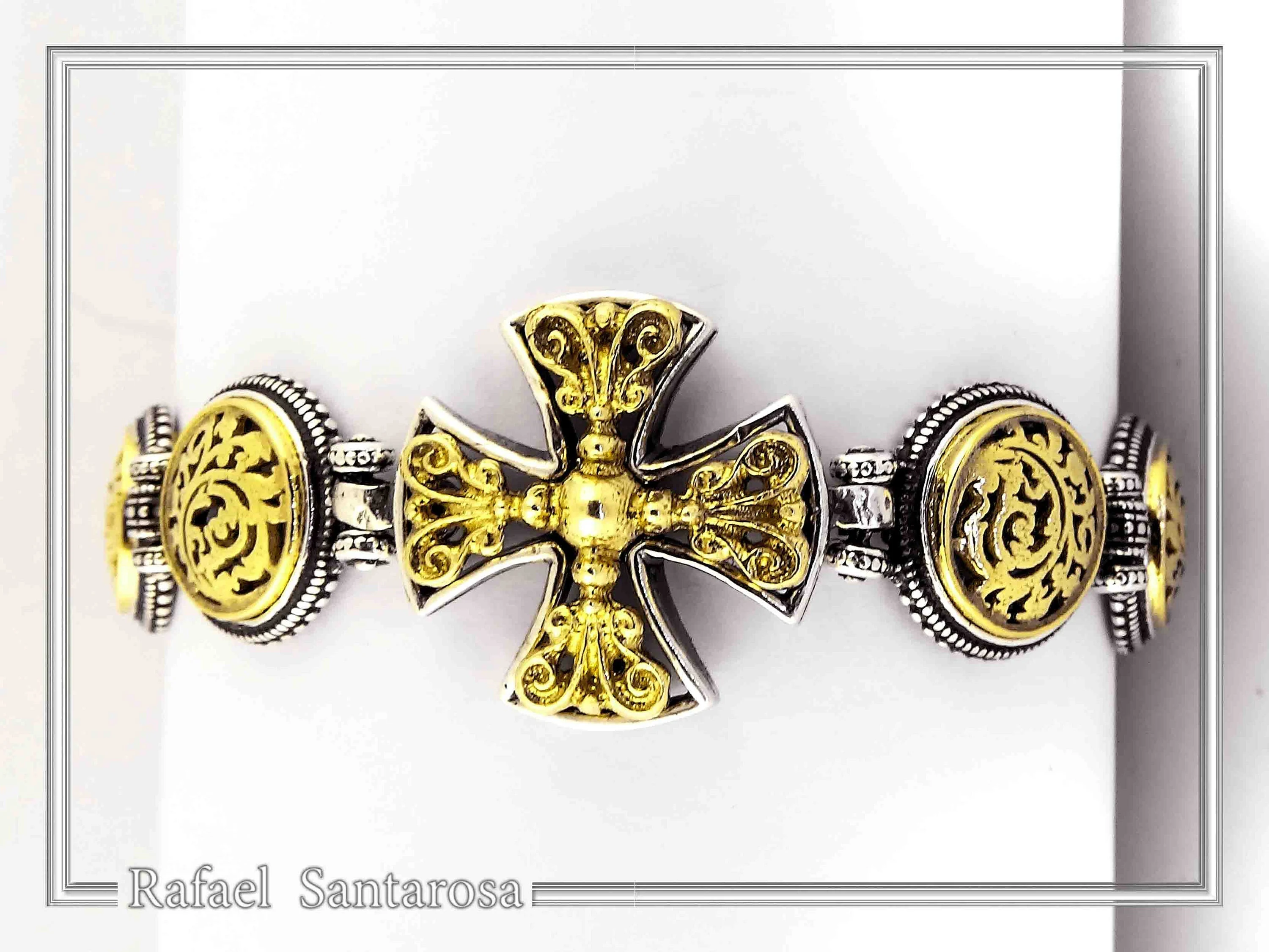 Byzantine Cross beaded Bracelet: handmade 18k Gold Filled and Oxidized Sterling Silver — additional product image 4 from Rafael Santarosa Fine Jewelry