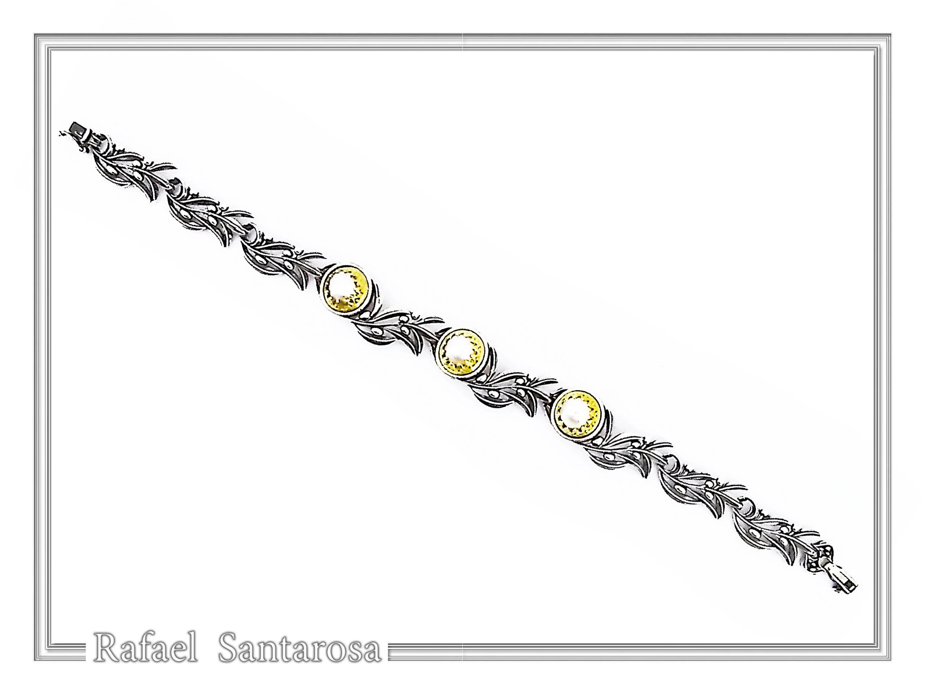 Natural Lapis Lazuli Olive Leaf Floral Beaded Bracelet: Oxidized and 18K Gold Filled Silver — additional product image 4 from Rafael Santarosa Fine Jewelry