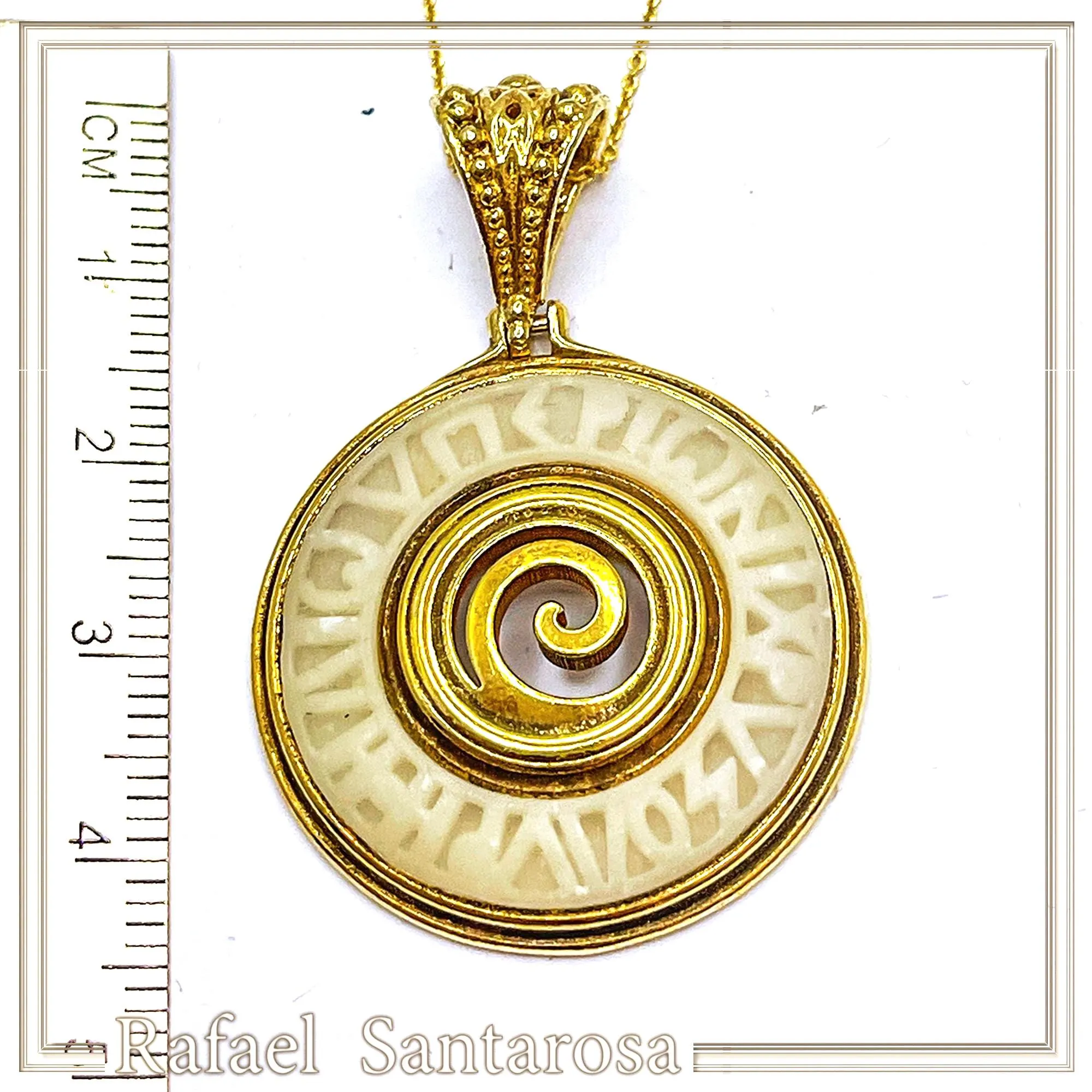 Ancient Greek Prayer Hymn to God Sun Pendant: 18k Gold Filled Silver, Sculptured Marble — additional product image 9 from Rafael Santarosa Fine Jewelry