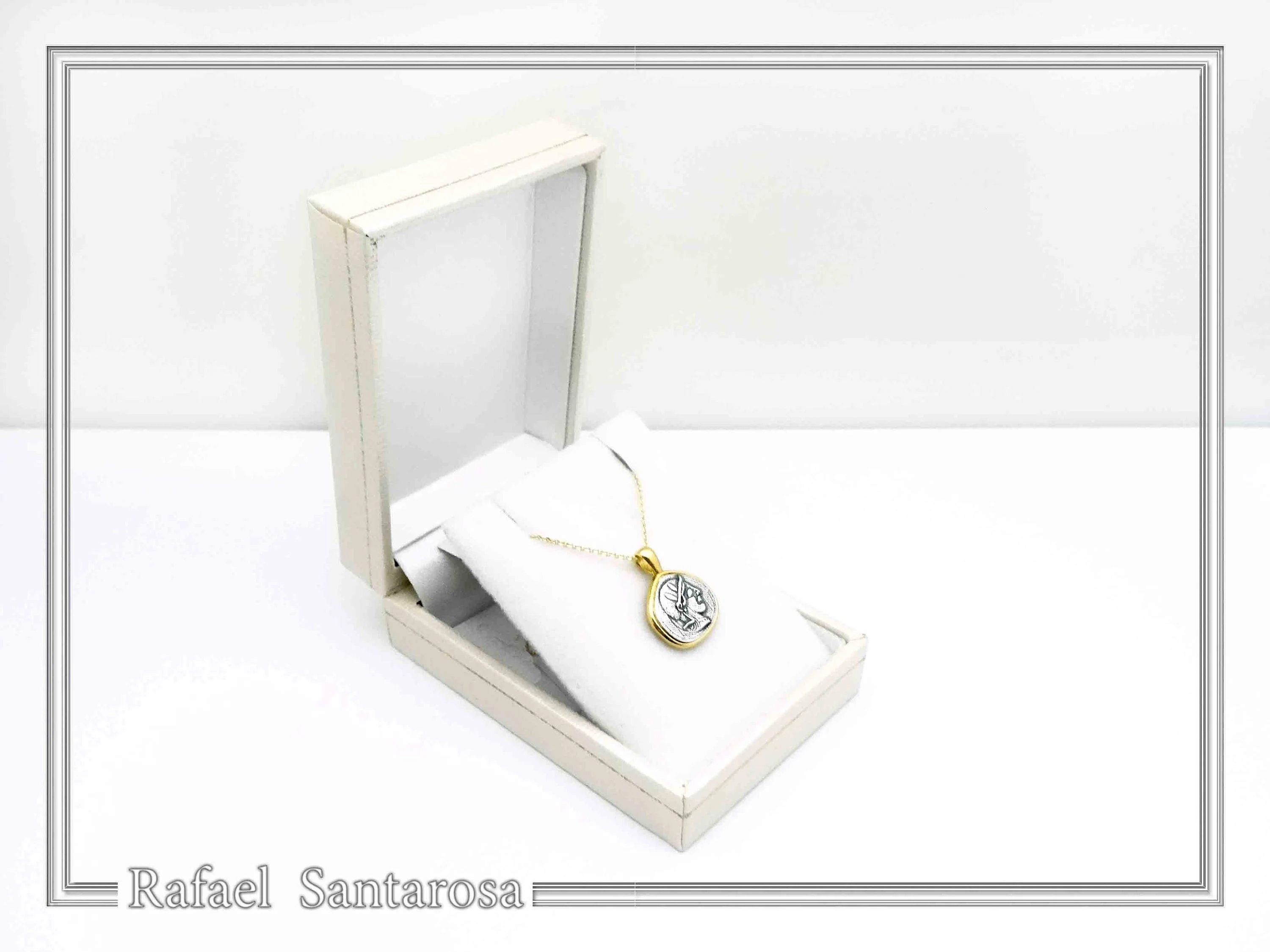 Athena Goddess Coin Pendant, Greek Museum Replica Necklace: Oxidized & 18K Gold Filled Sterling Silver — additional product image 9 from Rafael Santarosa Fine Jewelry
