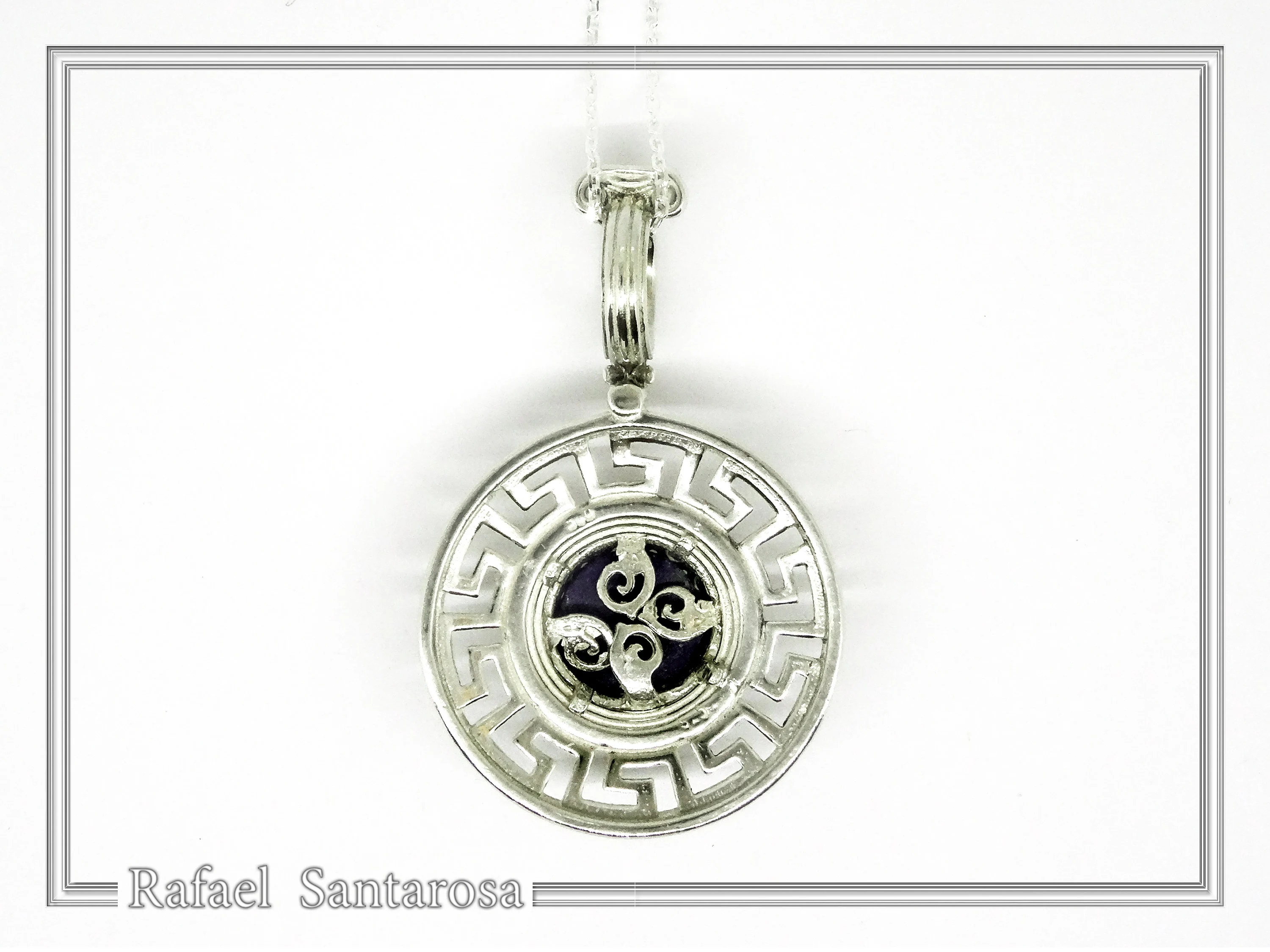 Natural Lapis Lazuli Greek Key Wreath Necklace: Sterling Silver Pendant — additional product image 8 from Rafael Santarosa Fine Jewelry