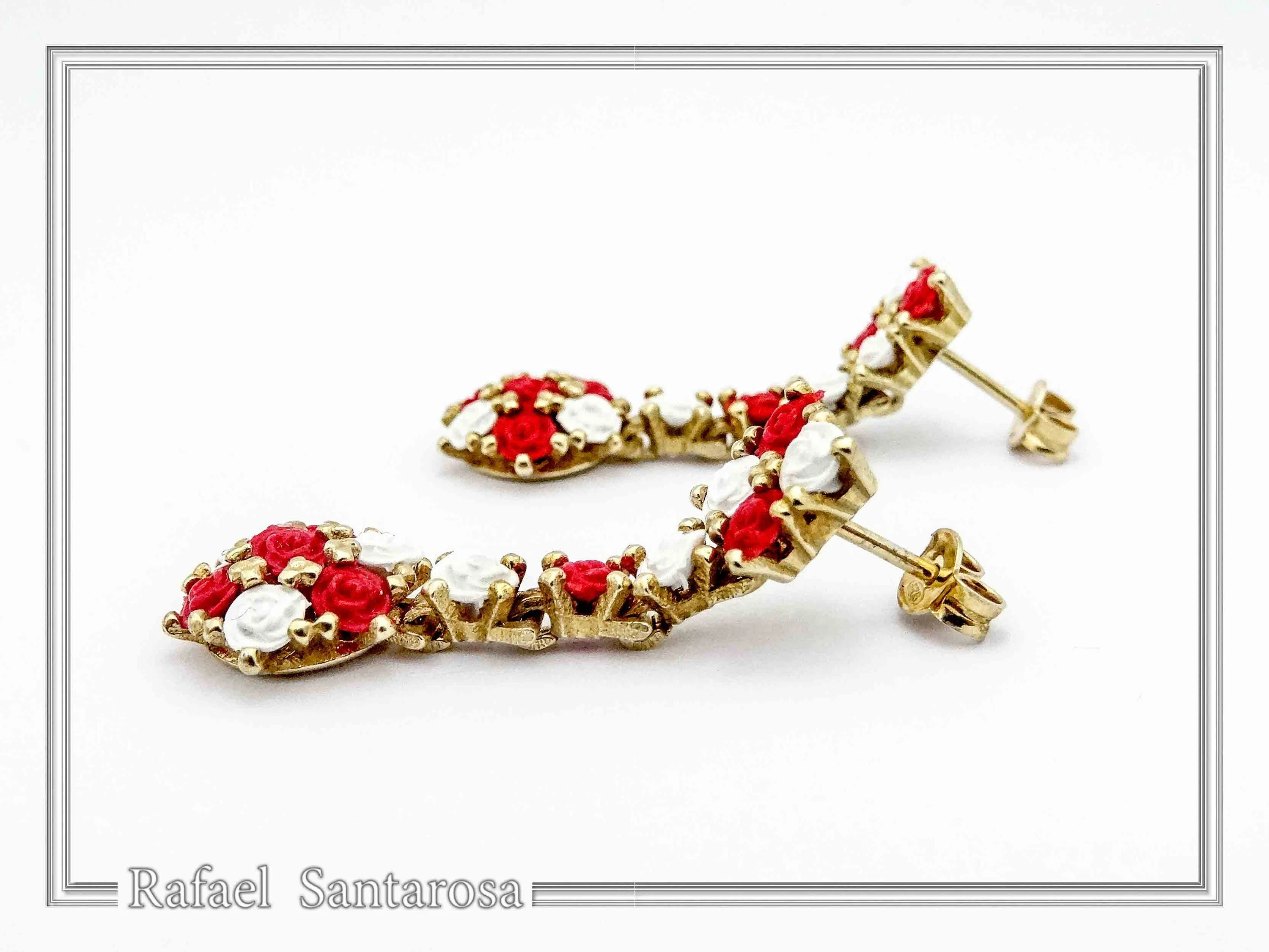 Red & White Alabaster Rose Flowers Shaped Gems Drop Earrings: Gold-Filled Sterling Silver — additional product image 5 from Rafael Santarosa Fine Jewelry