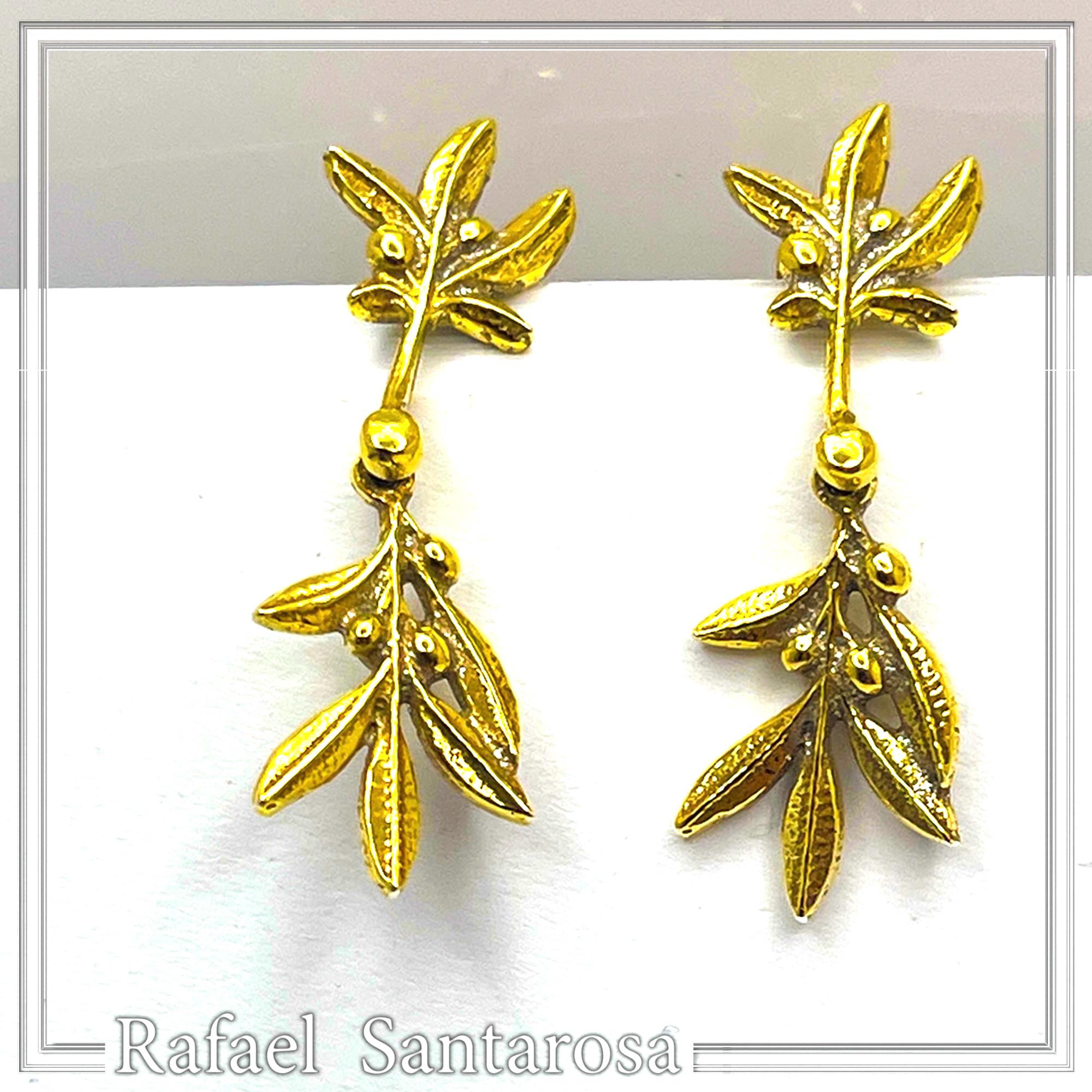 18K Gold Filled Sterling Silver Olive Branch Dangle Earrings: Floral Olive Greek Jewelry — additional product image 8 from Rafael Santarosa Fine Jewelry