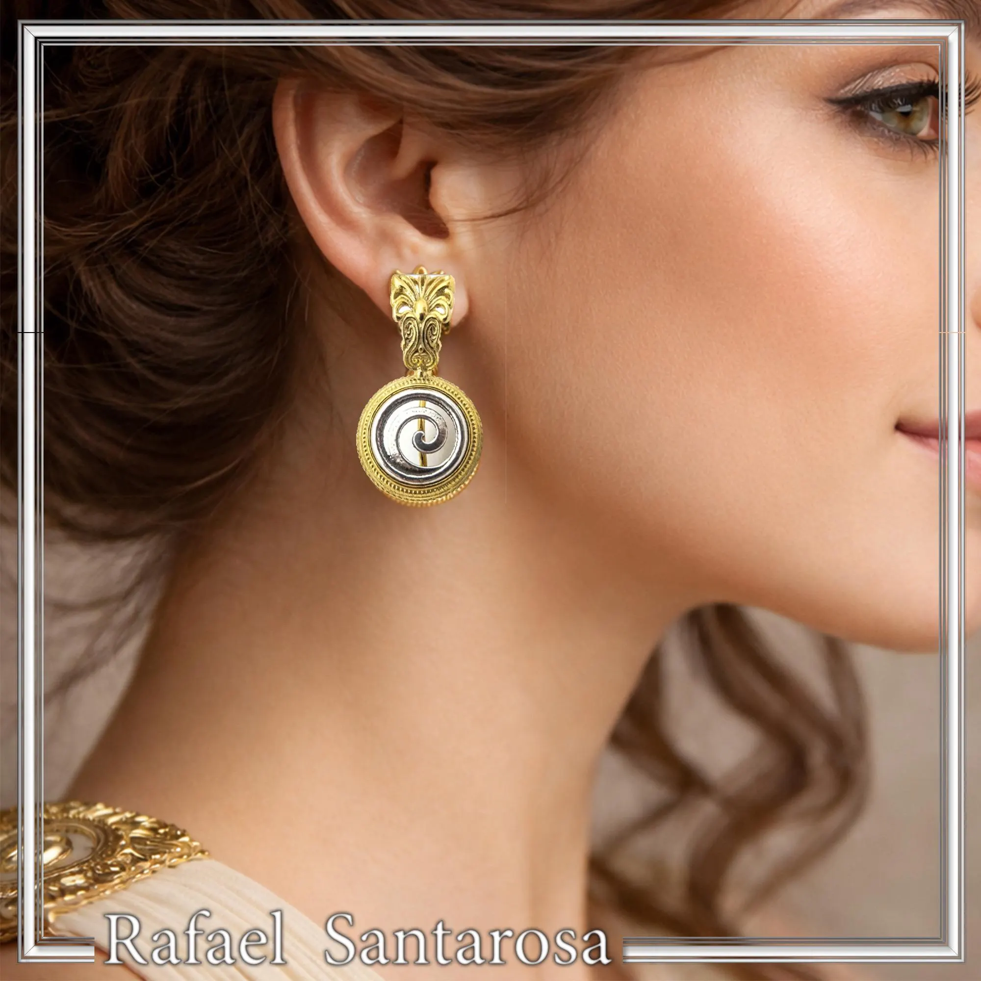 Antefix Greek Spiral Earrings, Sterling Silver, 18k Gold Filled, Hellenic eternity symbol Drop Earrings — additional product image 2 from Rafael Santarosa Fine Jewelry