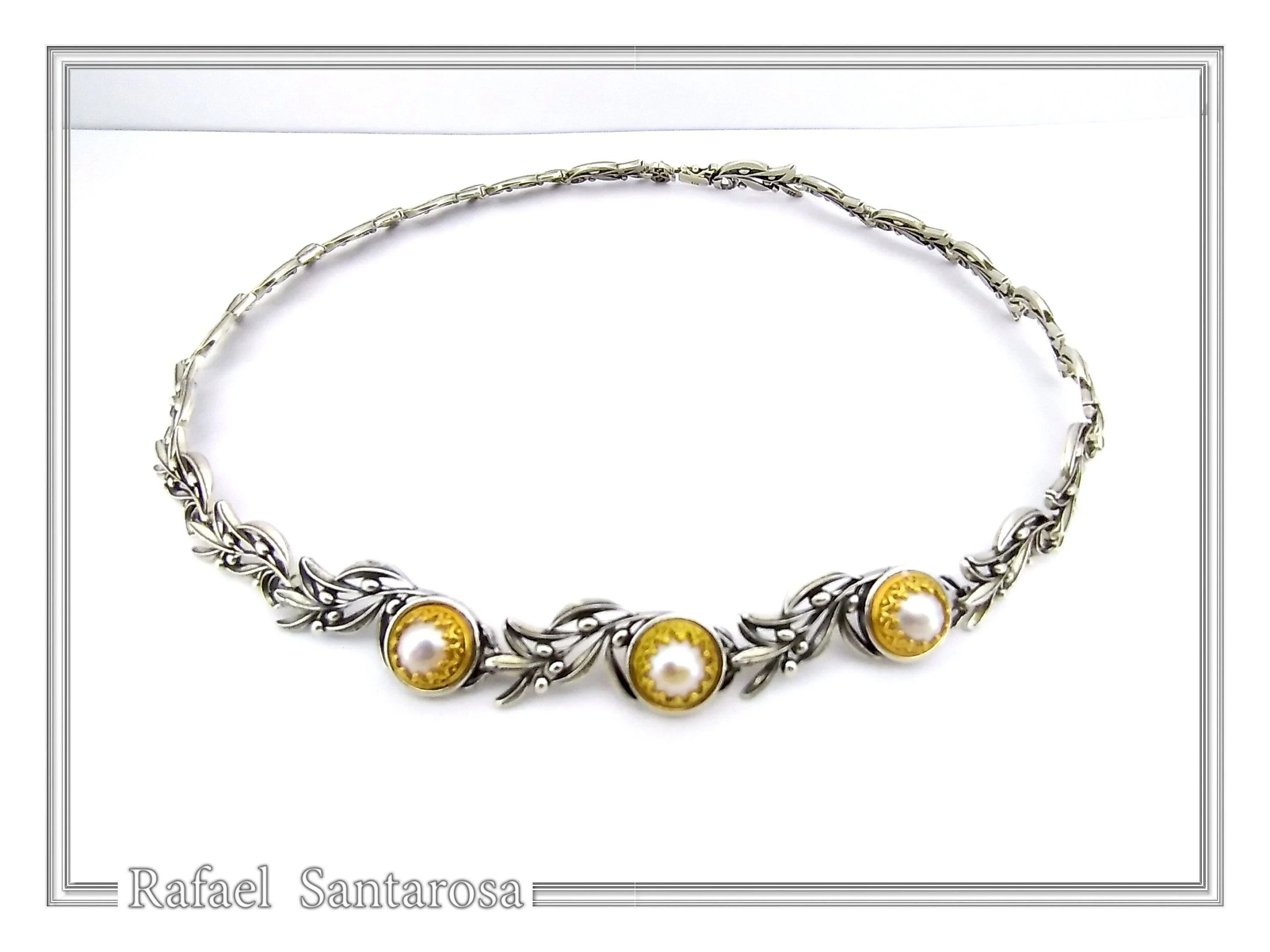 Genuine Lapis Lazuli Olive Branch beaded Nature Symbol Necklace, Floral Sterling Silver Jewelry — additional product image 2 from Rafael Santarosa Fine Jewelry