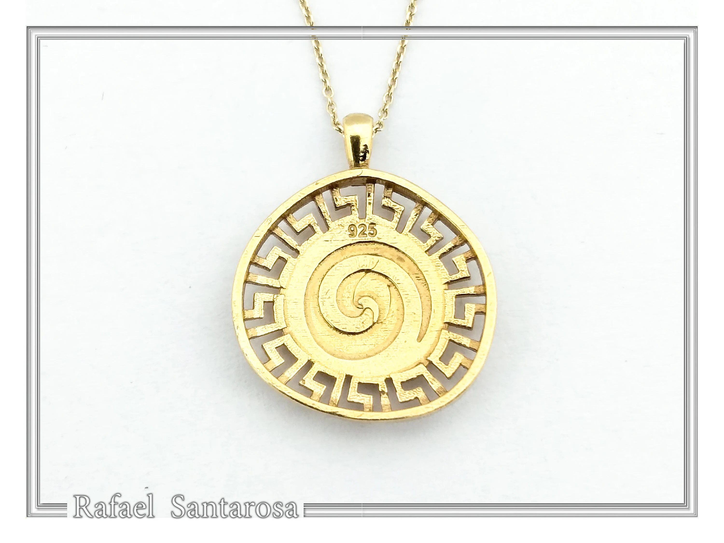 Athena Owl Coin Greek Key Pendant, Museum Jewelry: Oxidized & 18K Gold Filled Sterling Silver — additional product image 7 from Rafael Santarosa Fine Jewelry