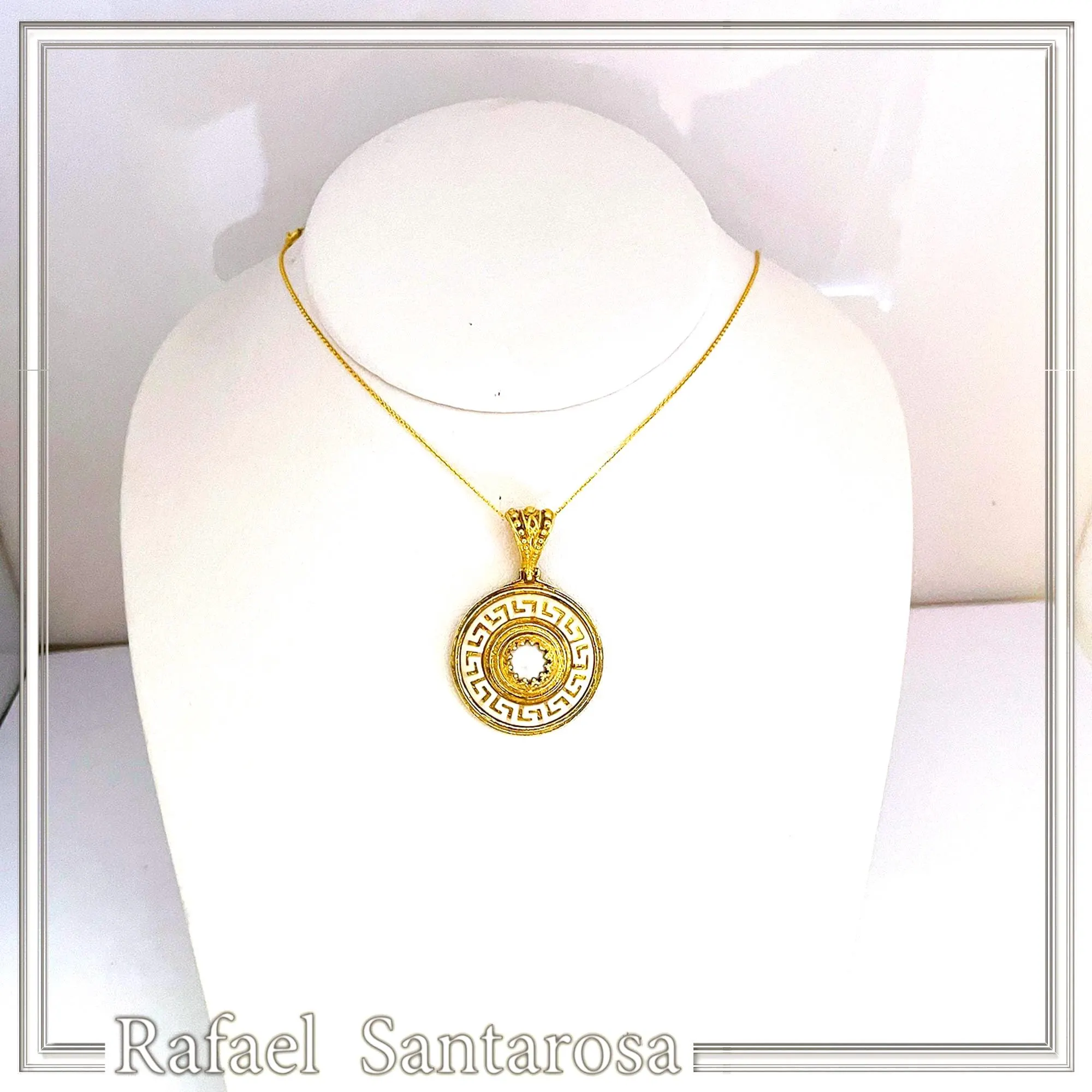 Greek Key Maiandros Sculptured on Marble Necklace: Sterling Silver 18K Gold Filled, Natural Pearl — additional product image 10 from Rafael Santarosa Fine Jewelry