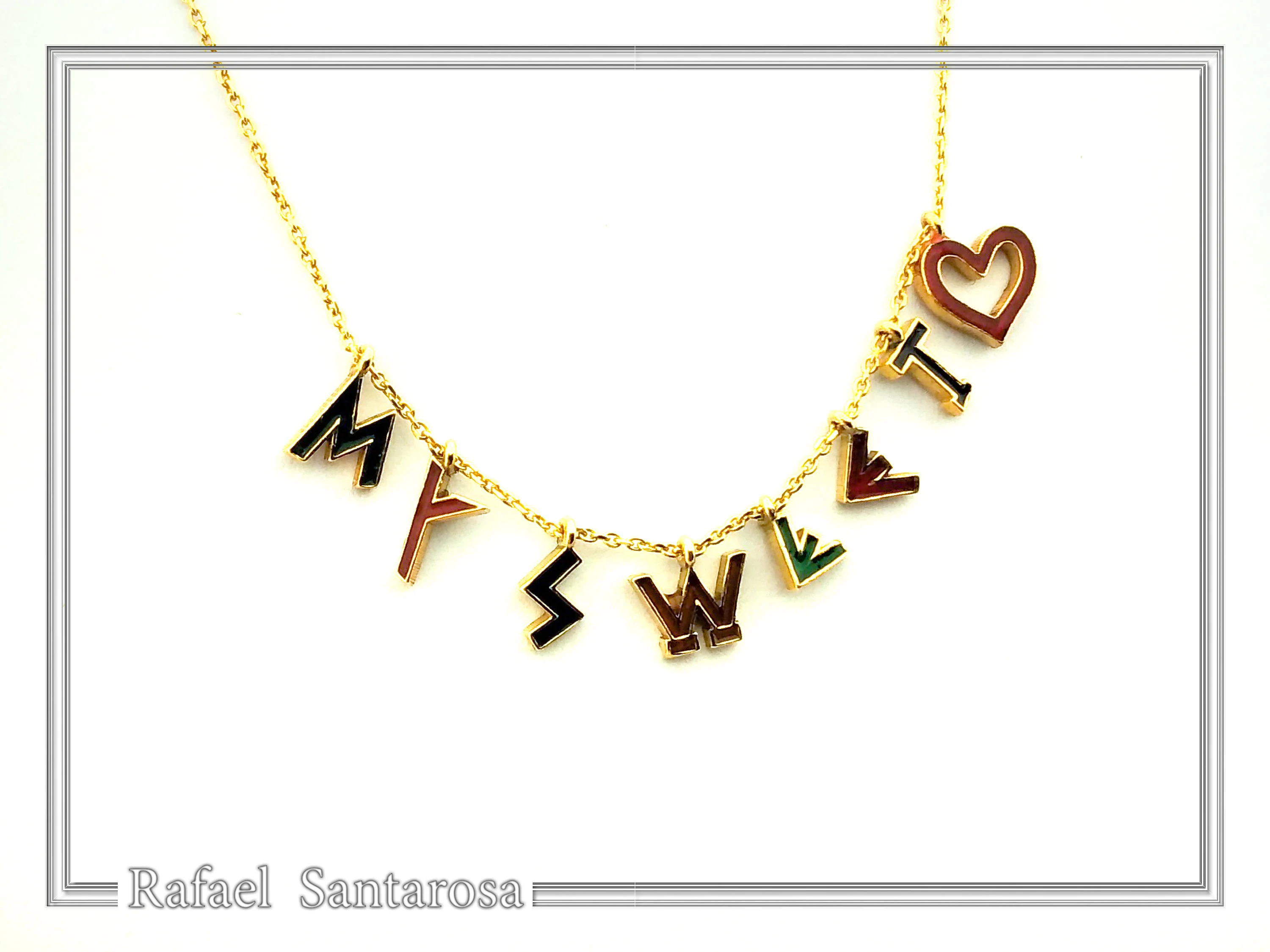 Personalized Names and Words Necklace: 18k Gold Filled Sterling Silver Enamel Colored Charm — additional product image 6 from Rafael Santarosa Fine Jewelry