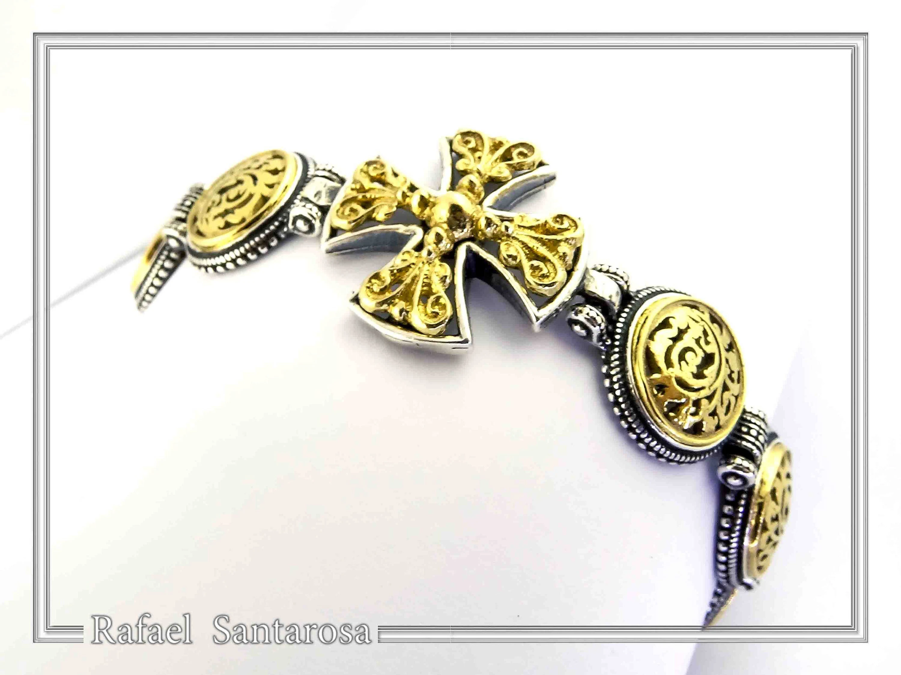 Byzantine Cross beaded Bracelet: handmade 18k Gold Filled and Oxidized Sterling Silver — additional product image 2 from Rafael Santarosa Fine Jewelry