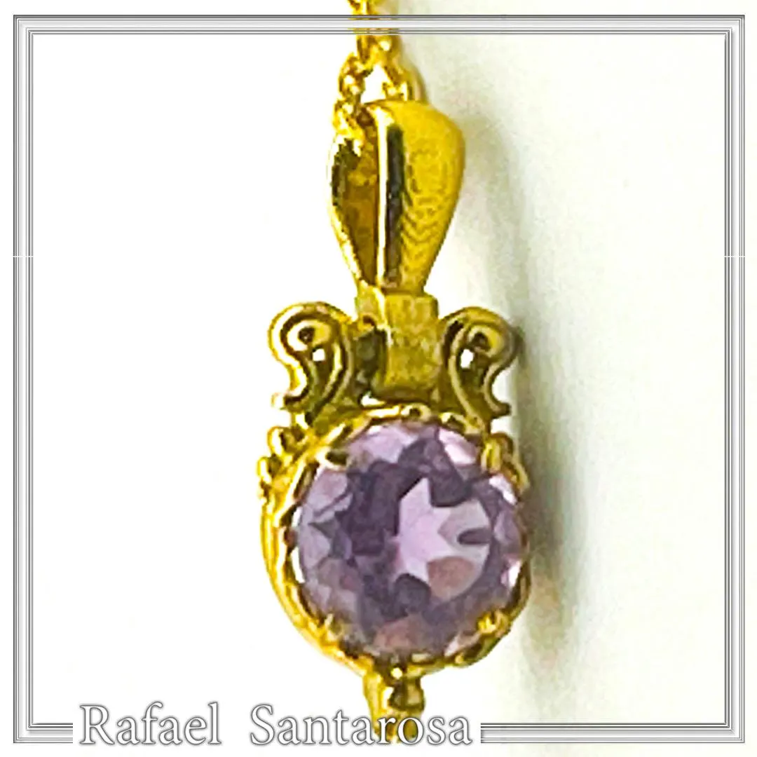 Natural Amethyst Byzantine Delicate Charm Necklace: Filigree Sterling Silver Bezel 18K Gold-Filled — additional product image 2 from Rafael Santarosa Fine Jewelry